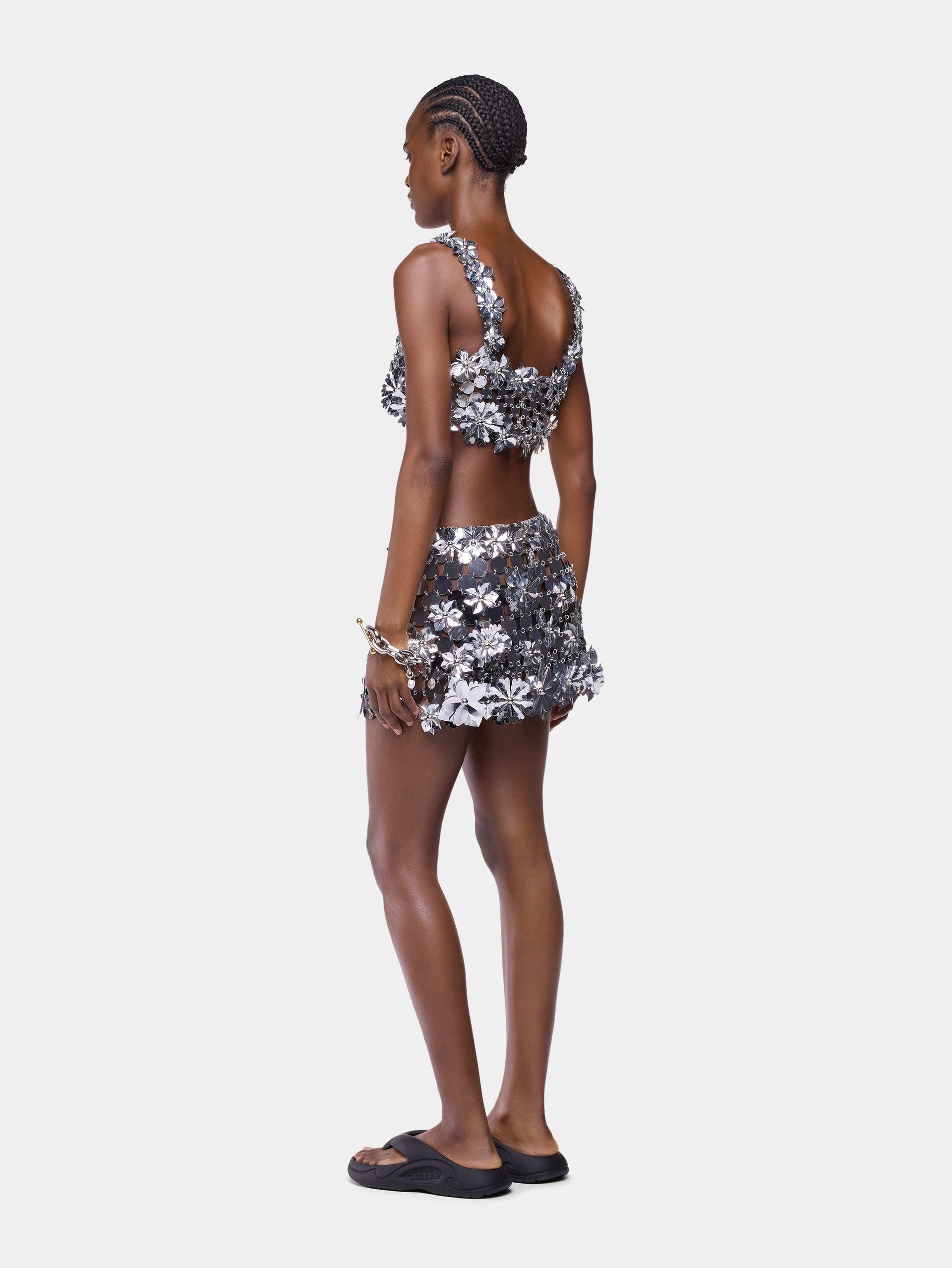 Mini Skirt In Silver Assemblage With Flower Details position 4