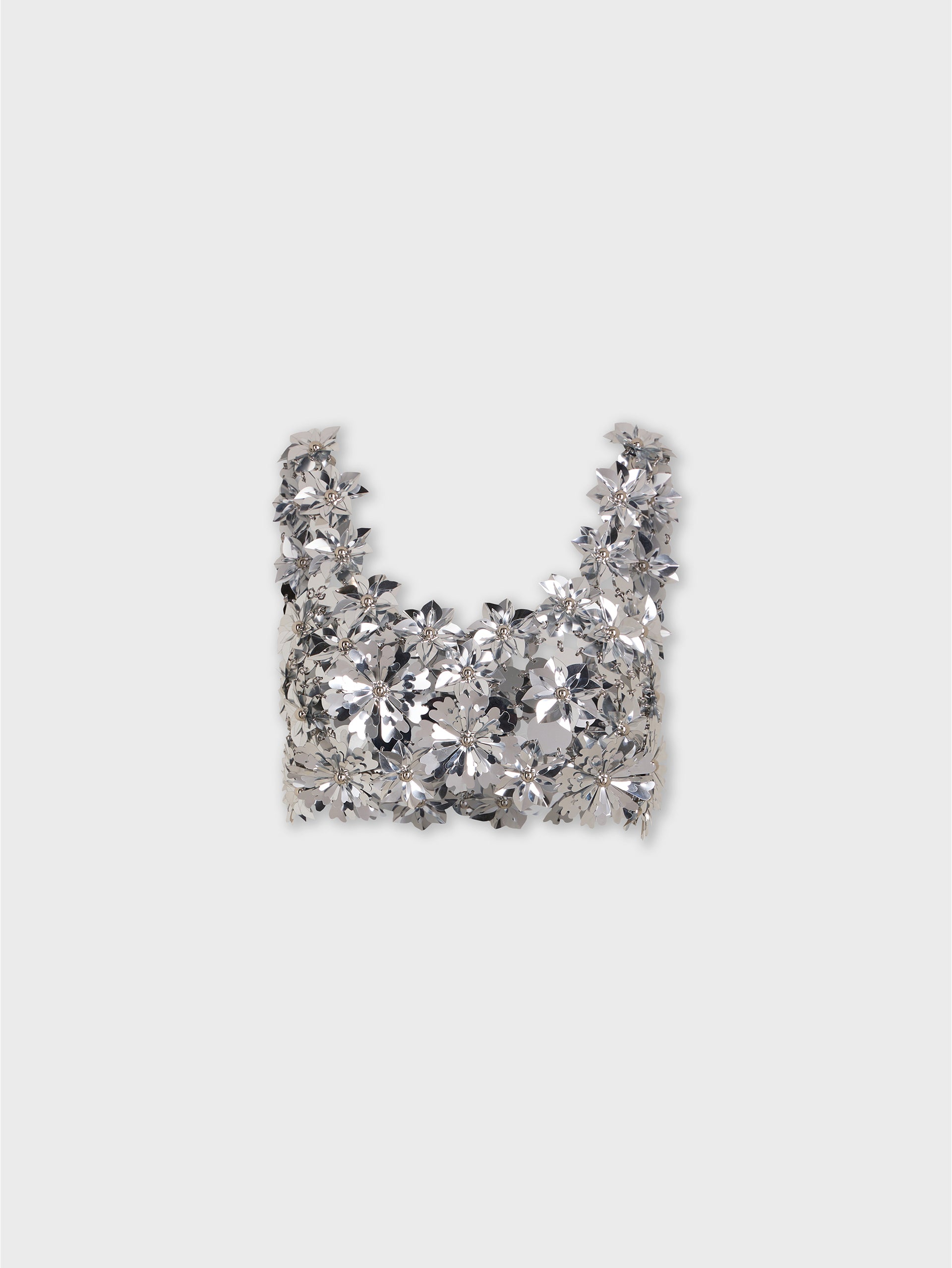 Sleeveless Bralette Top in Silver Assemblage with Flower Details packshot front view 1