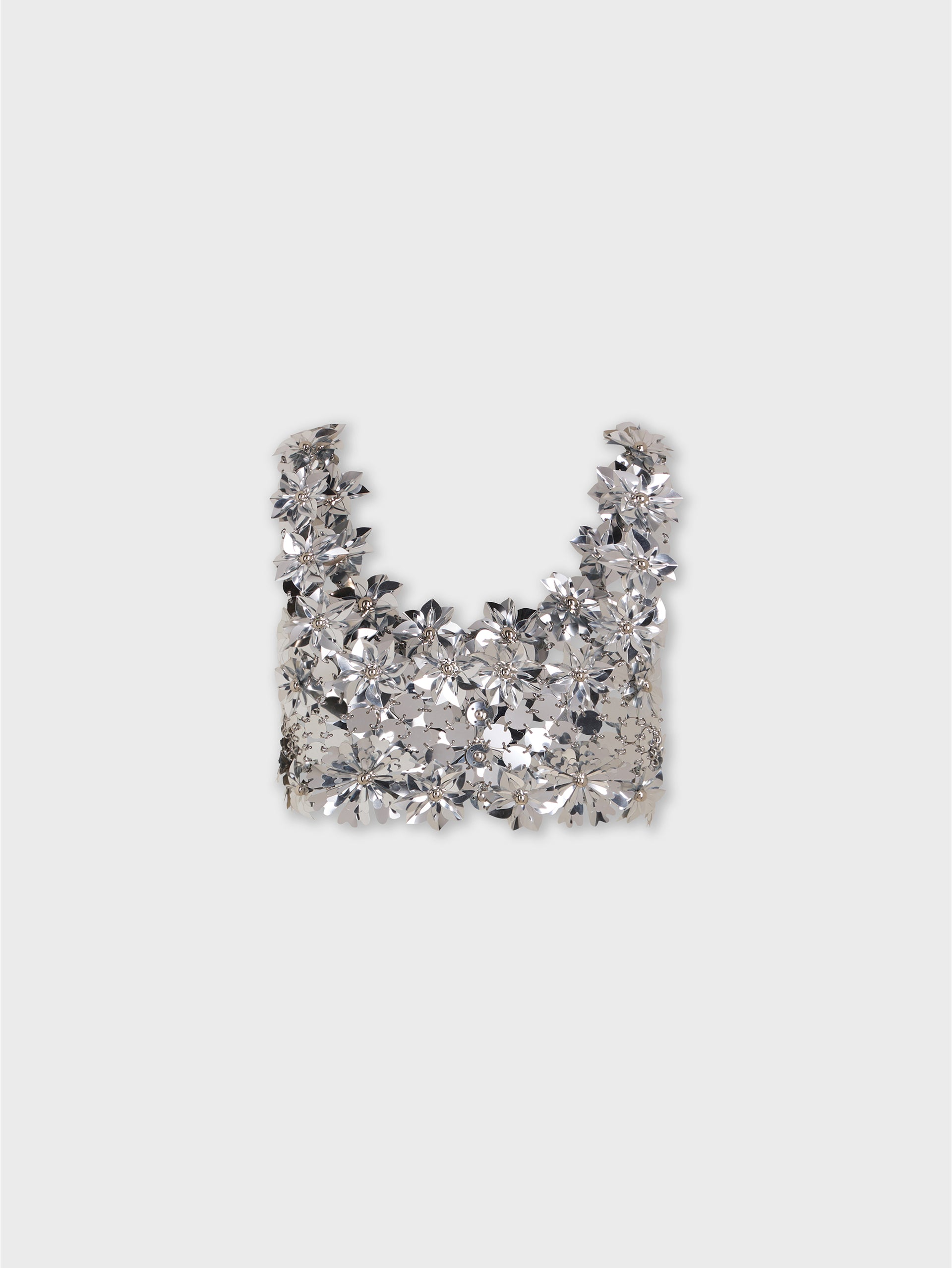 Sleeveless Bralette Top in Silver Assemblage with Flower Details packshot front view 7