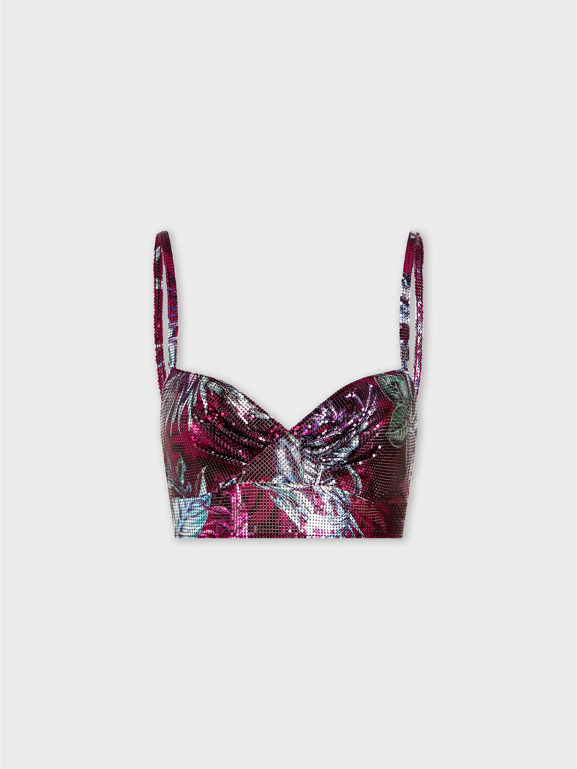 Sleeveless Bralette Top in Palm Tree-Printed Mesh packshot front view 1