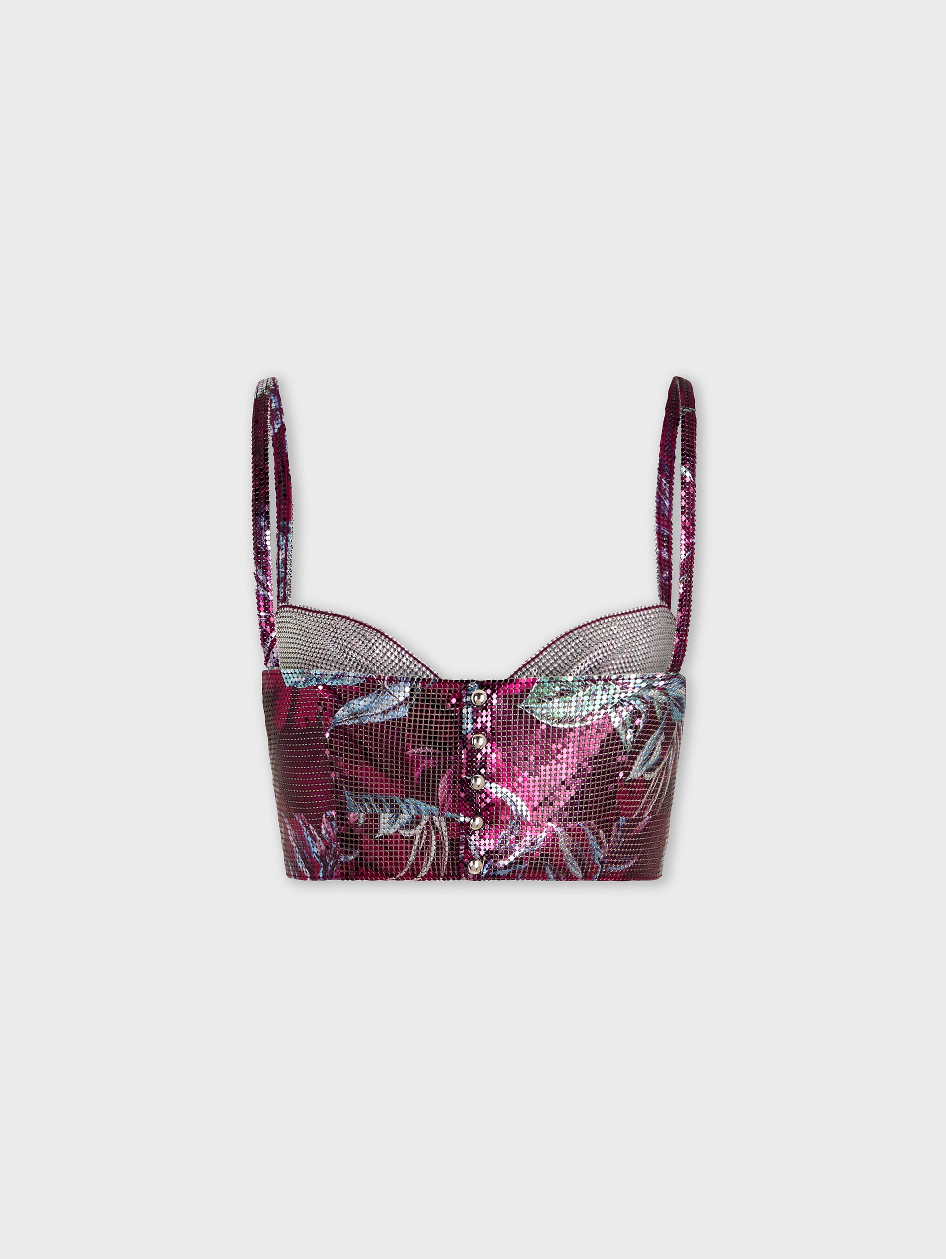 Sleeveless Bralette Top in Palm Tree-Printed Mesh packshot front view 7