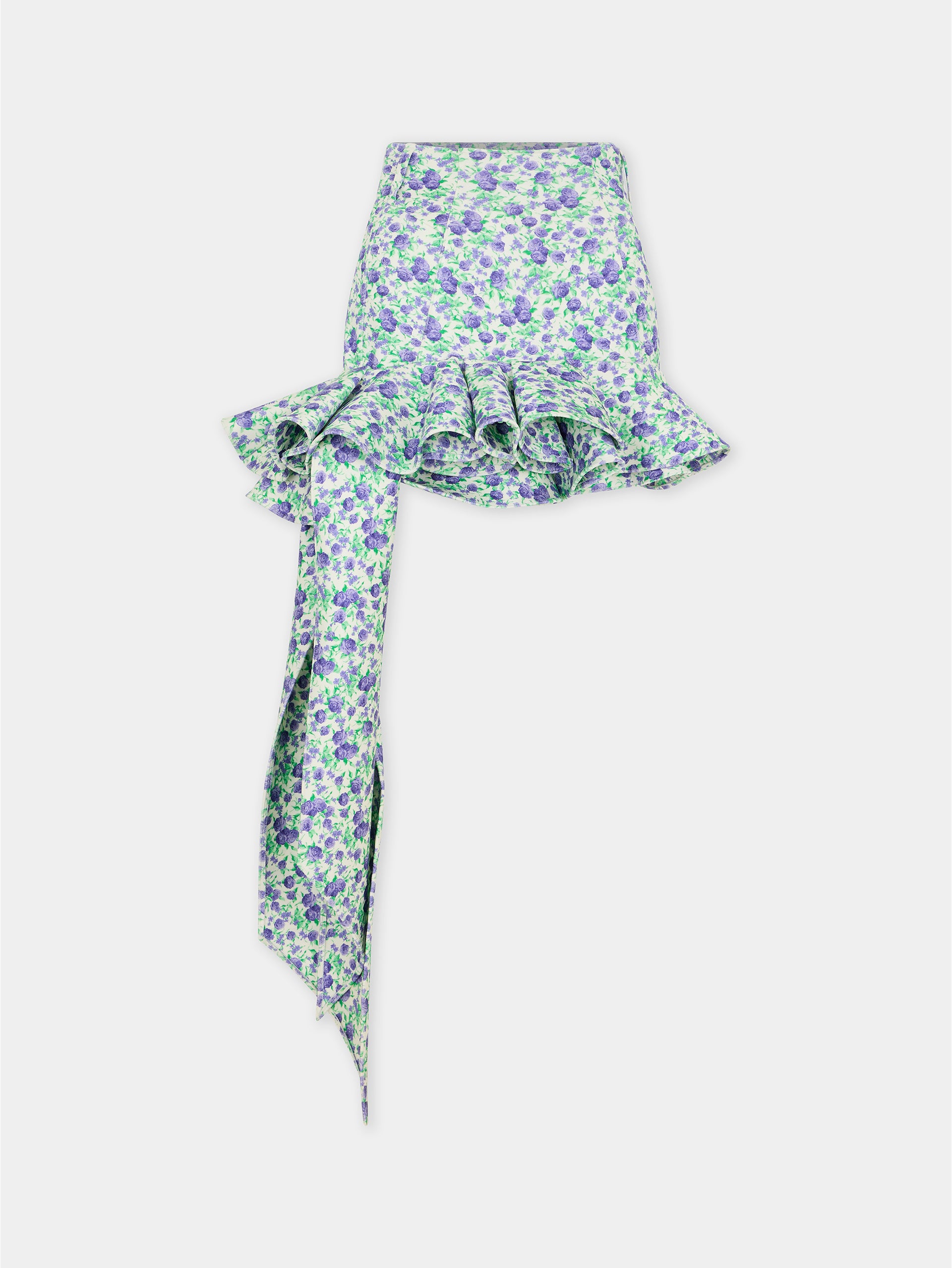 Mini skirt in blue Liberty print with frill detailing packshot front view 1