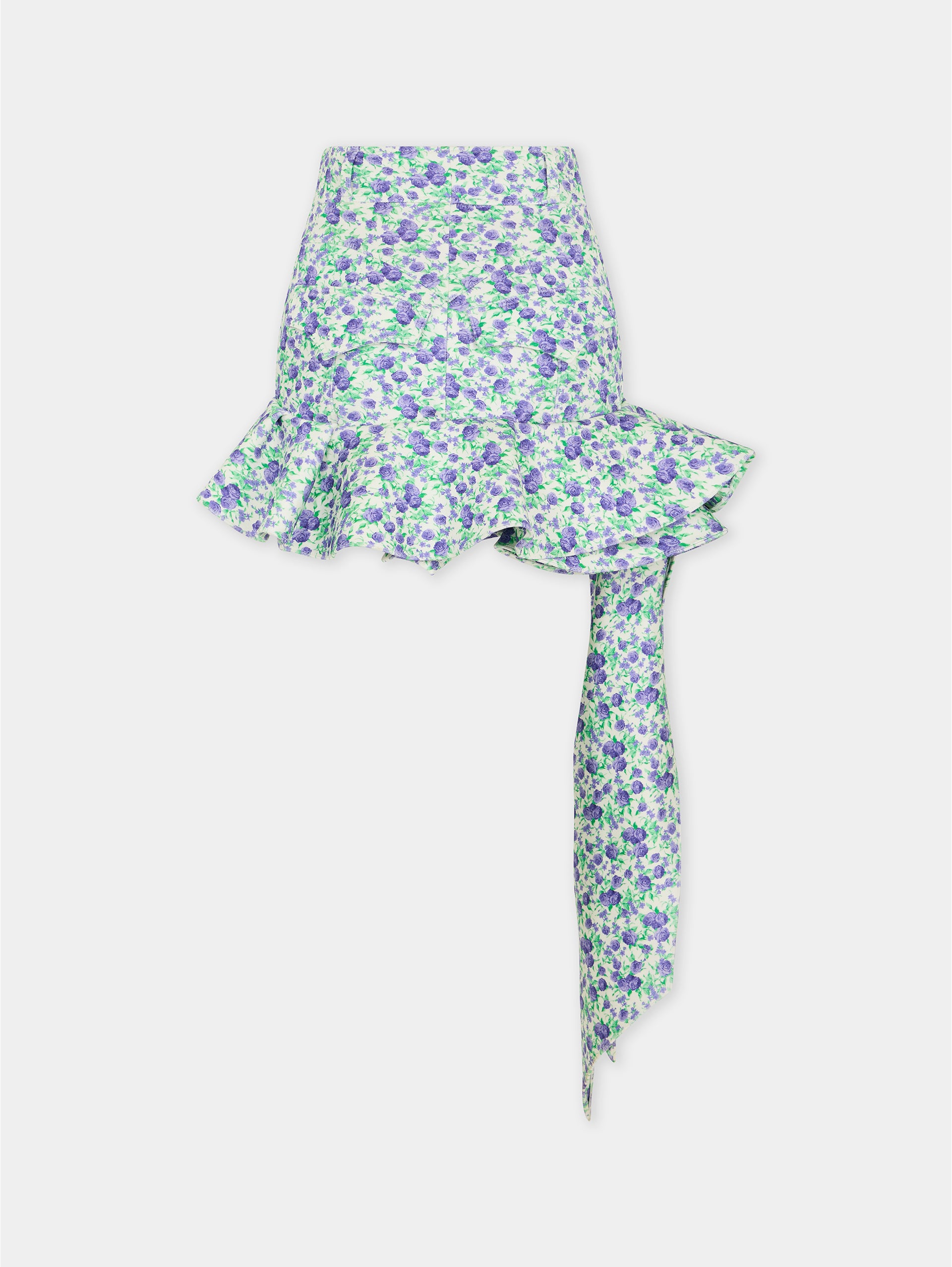 Mini skirt in blue Liberty print with frill detailing packshot front view 7