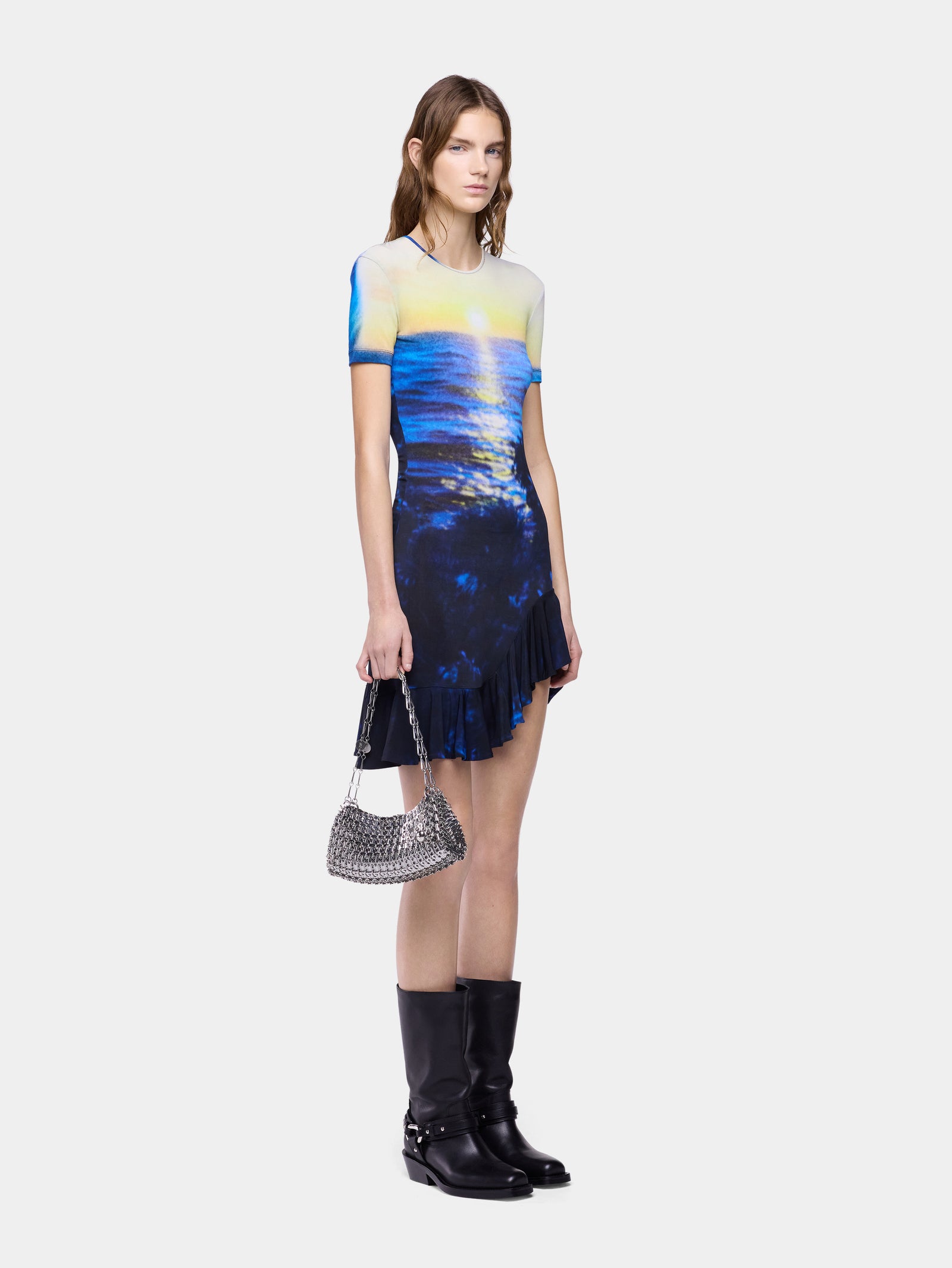 Mini Dress in Sunset-Printed Second-Skin Jersey position 2 - Image 3