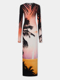 Robe longue en jersey seconde peau imprimé orage