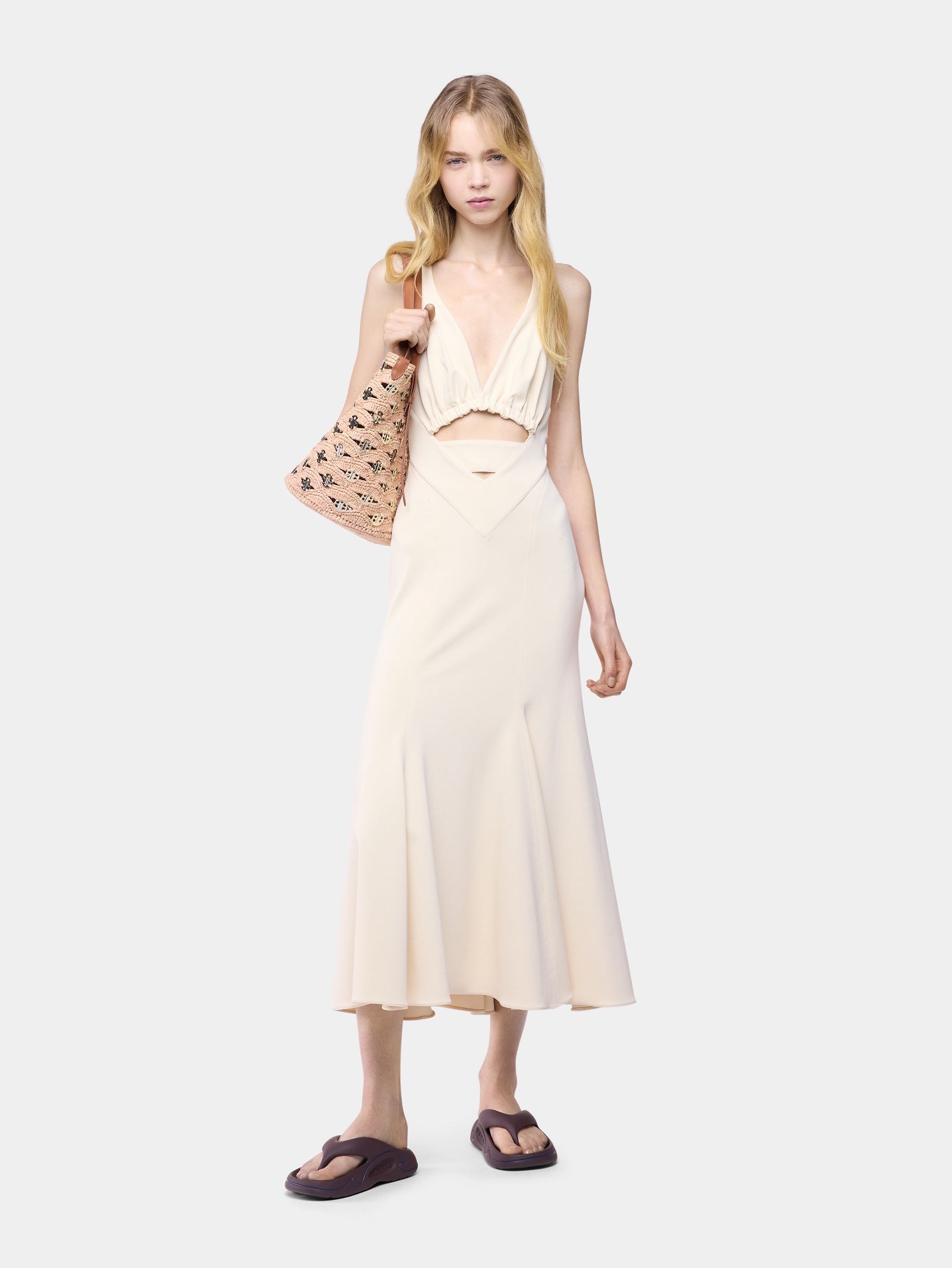 Midi dress in off white viscose jersey position 1 - Image 1