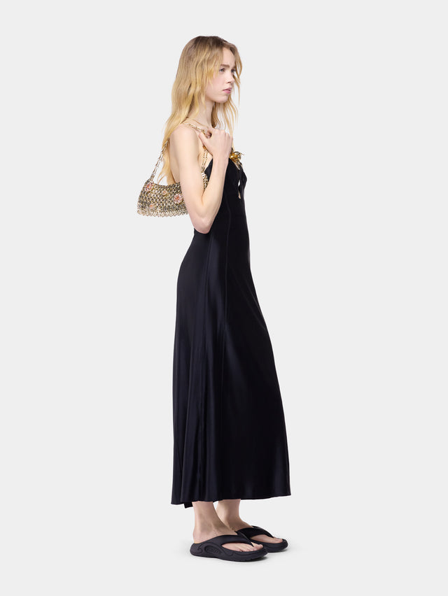 Robe midi en jersey de viscose noir avec bustier structuré en forme de cœur - Image 2