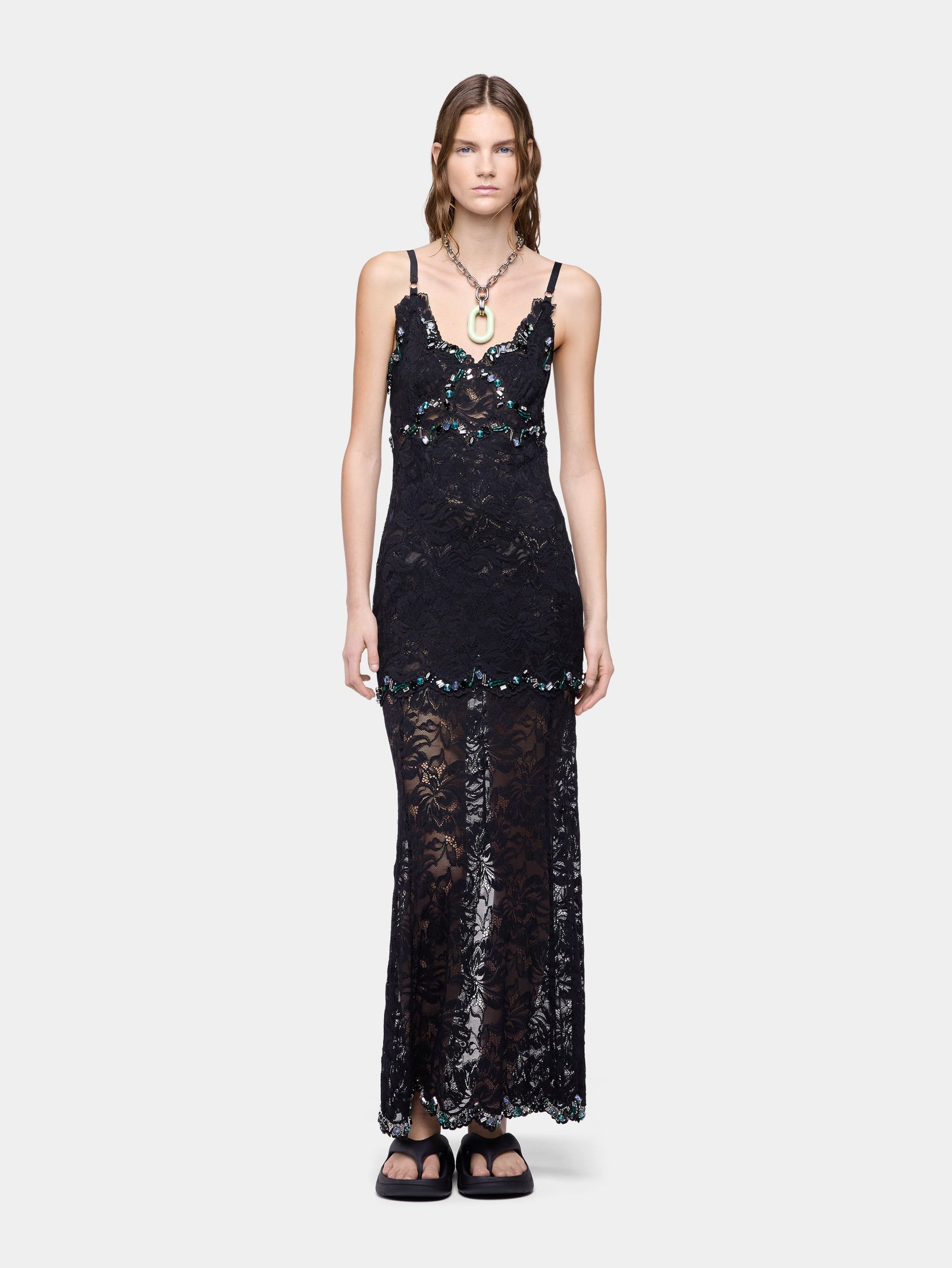 Long dress in black hand embroidered lace position 1 - Image 1
