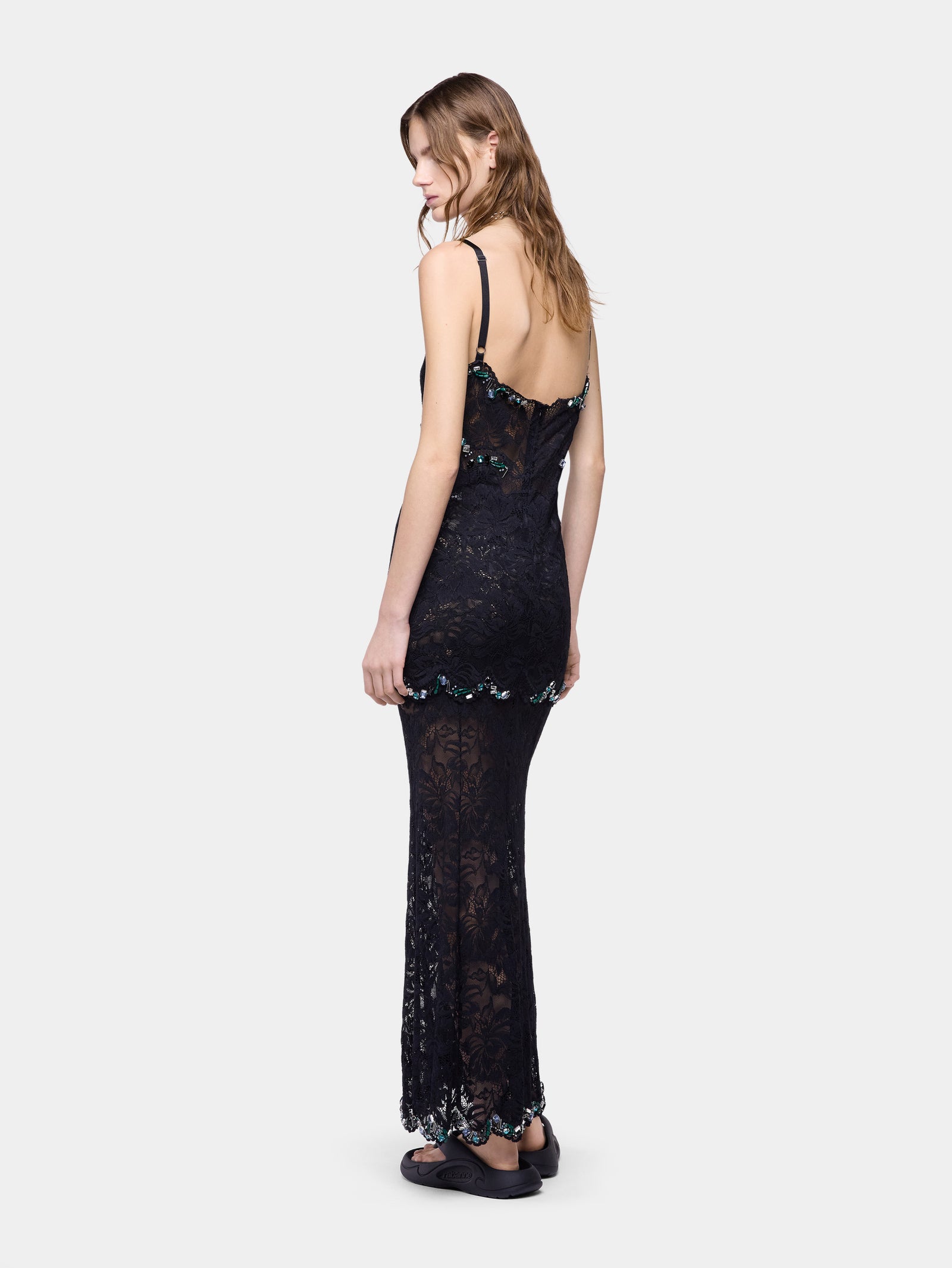 Long dress in black hand embroidered lace position 3 - Image 3