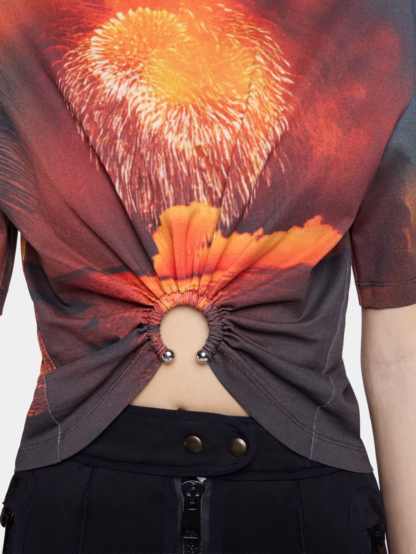 T-Shirt in Firework-Printed Cotton with Signature Piercing Detail
