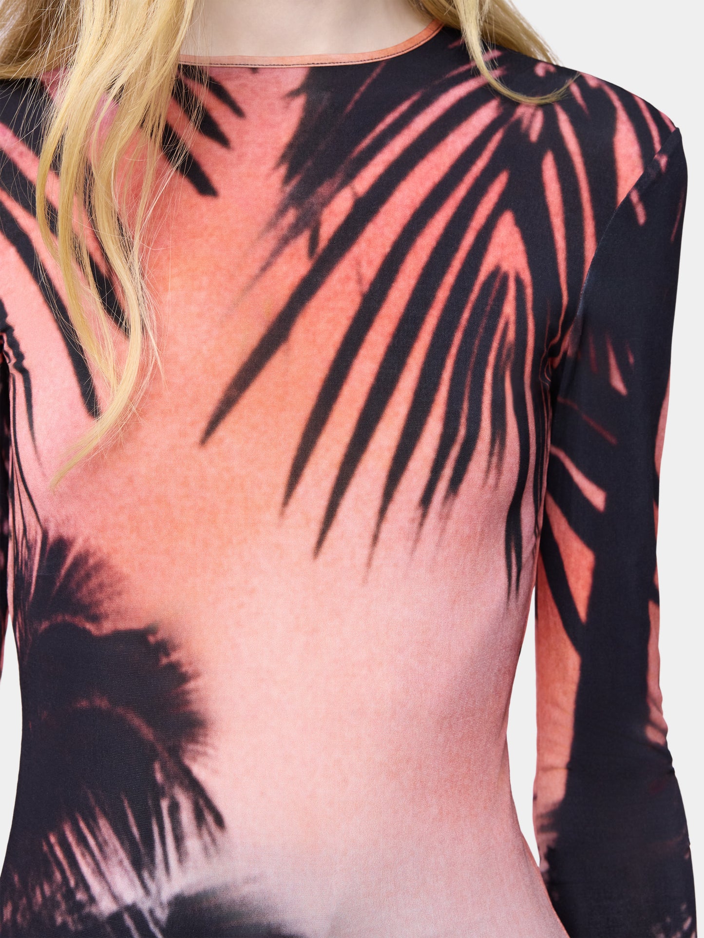 Long-Sleeved Top in Thunderstorm-Printed Second-Skin Jersey