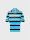 Polo in Striped Blue, Black and Orange Terry Cotton Knit