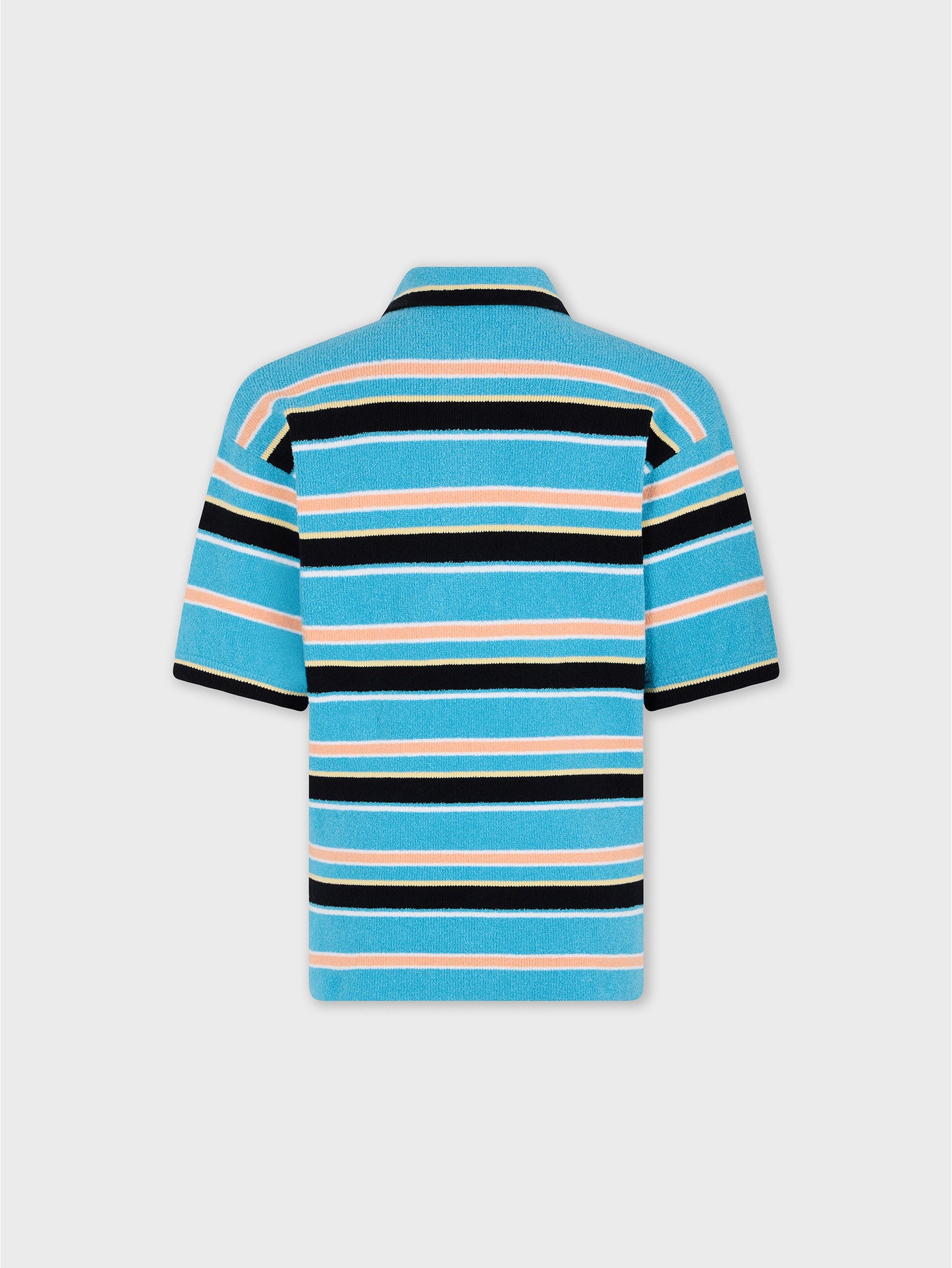 Polo in Striped Blue, Black and Orange Terry Cotton Knit