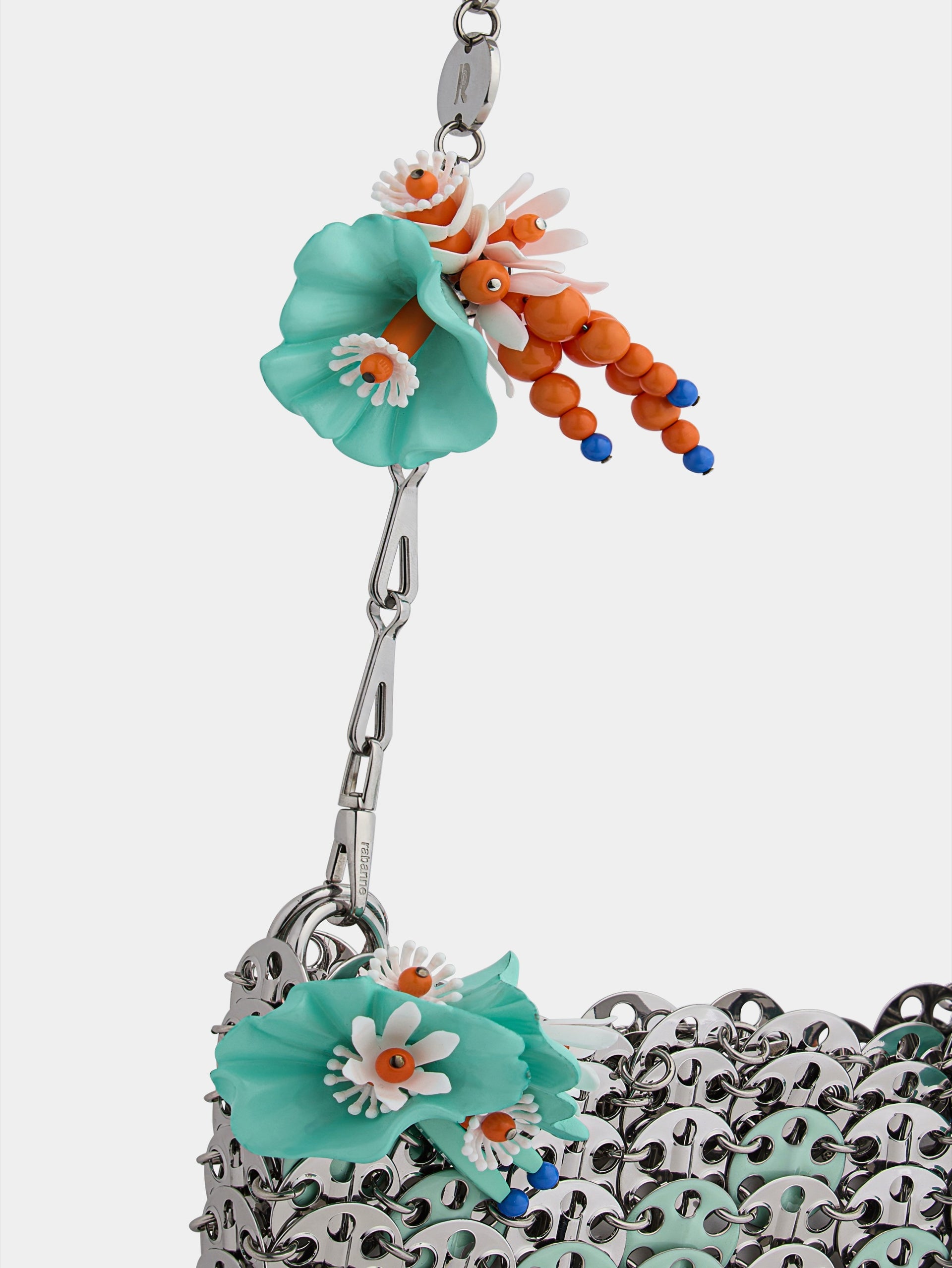 4969 Nano bicolor silver and green bag with flower details position 4