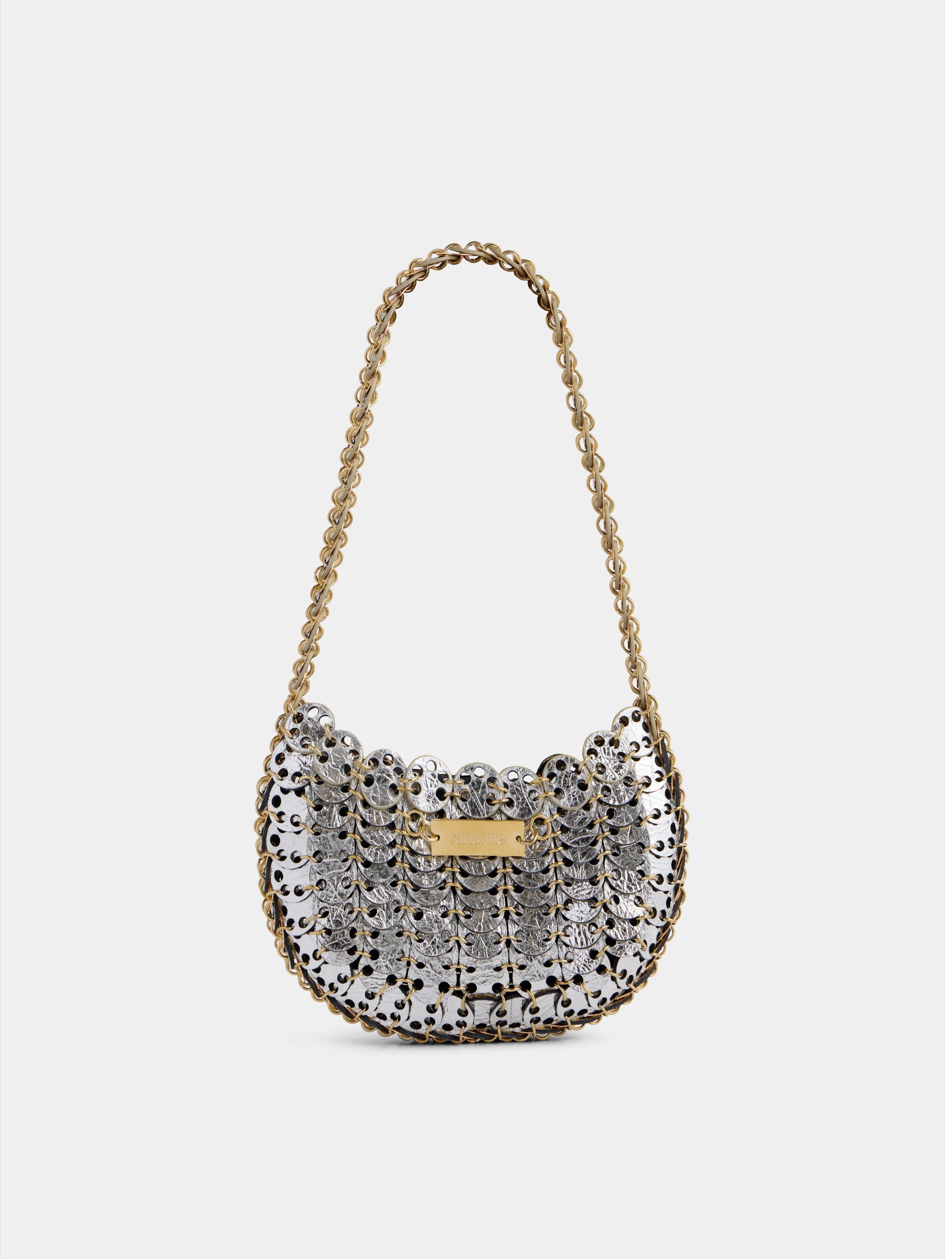 Moon Flip Bag in reversible silver and gold leather packshot side view 4