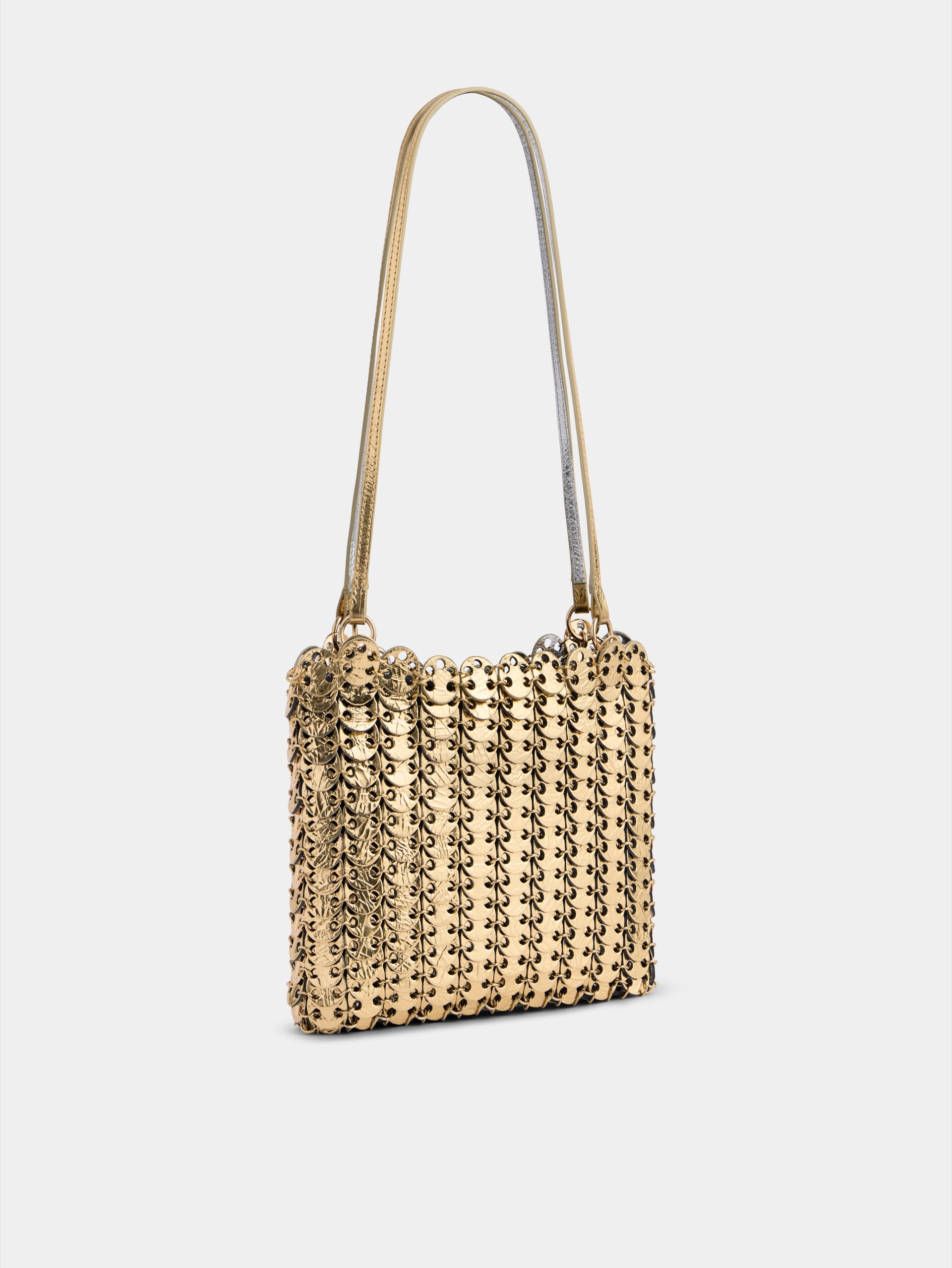 4969 Flip bag in reversible silver and gold leather packshot side view