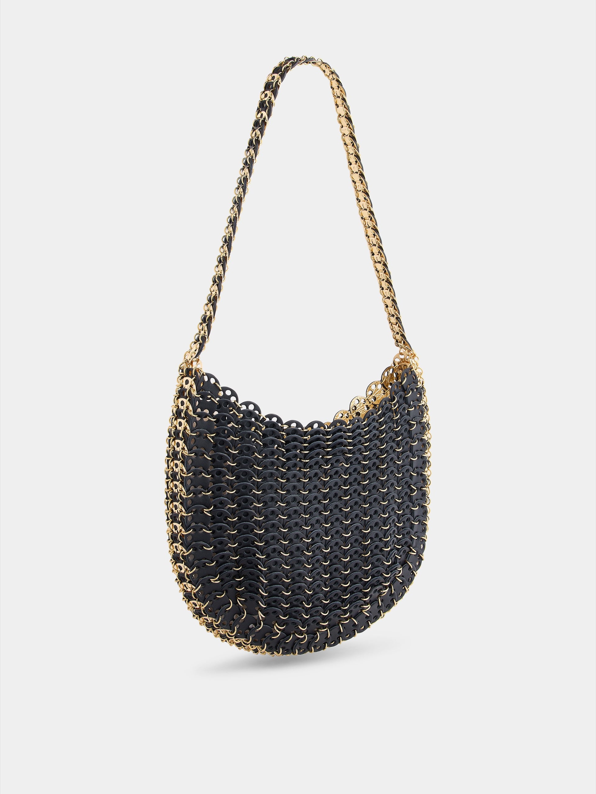 Moon Hobo Flip Bag in reversible black and gold leather position 4