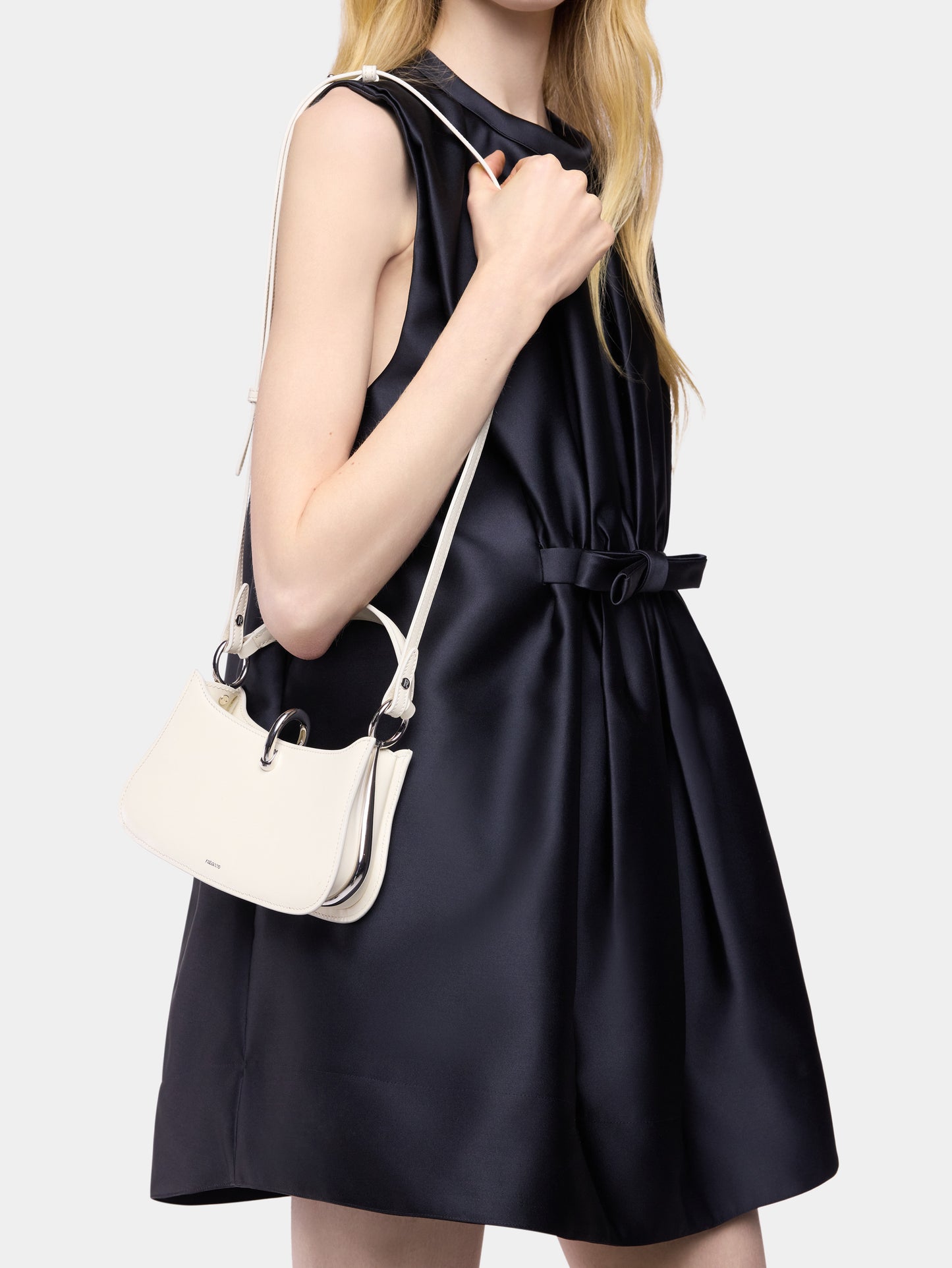 Micro Ring Ivory Leather Bag