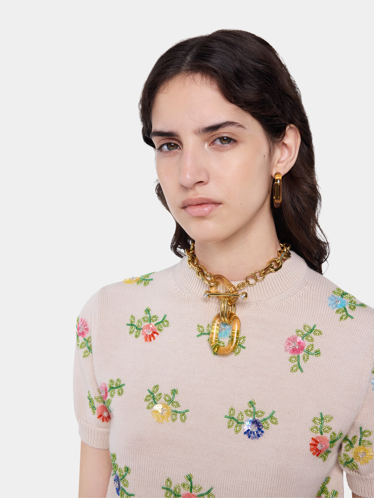 XL Link necklace in gold metal and ochre resin