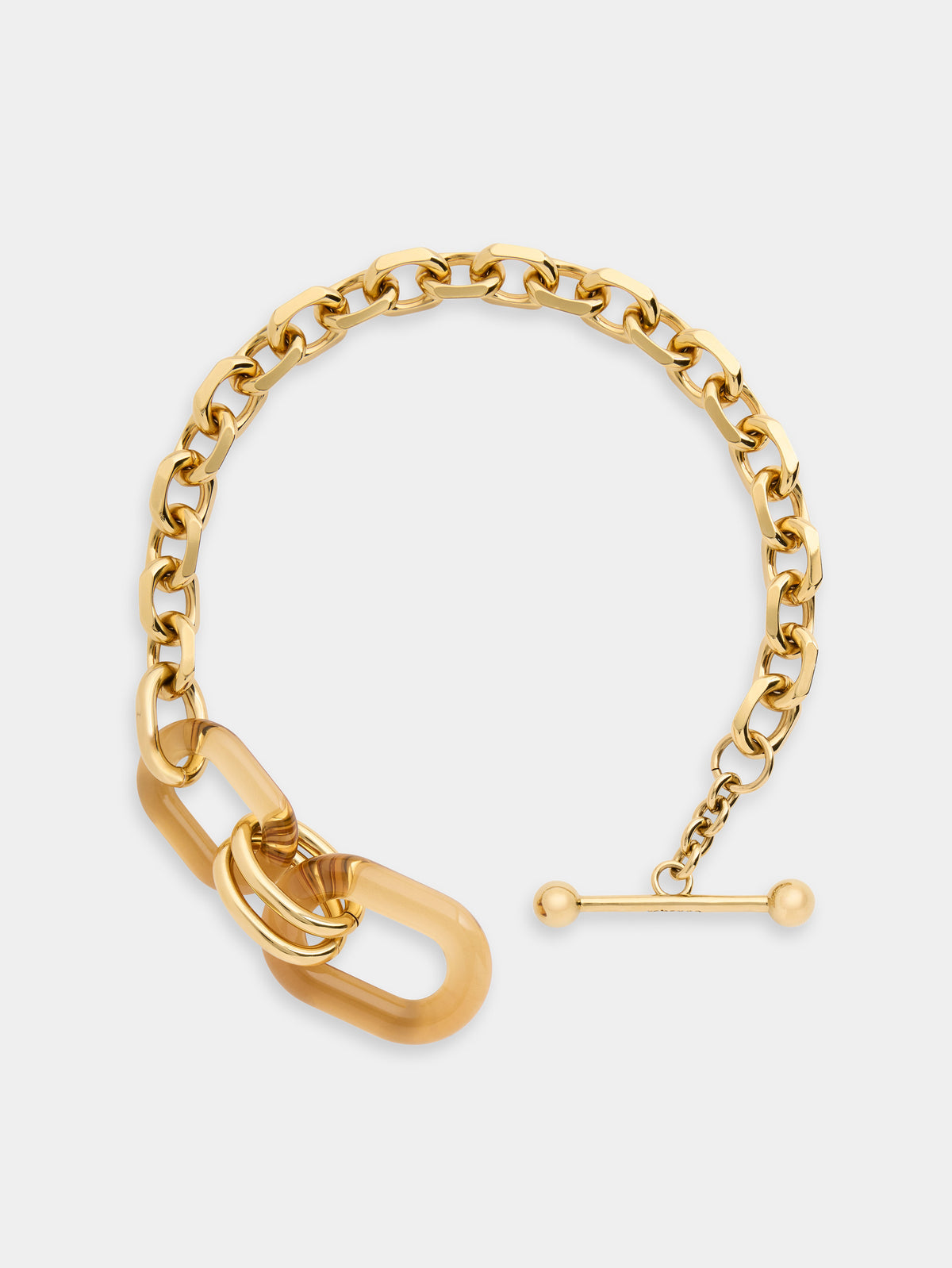 XL Link necklace in gold metal and ochre resin - Image 3