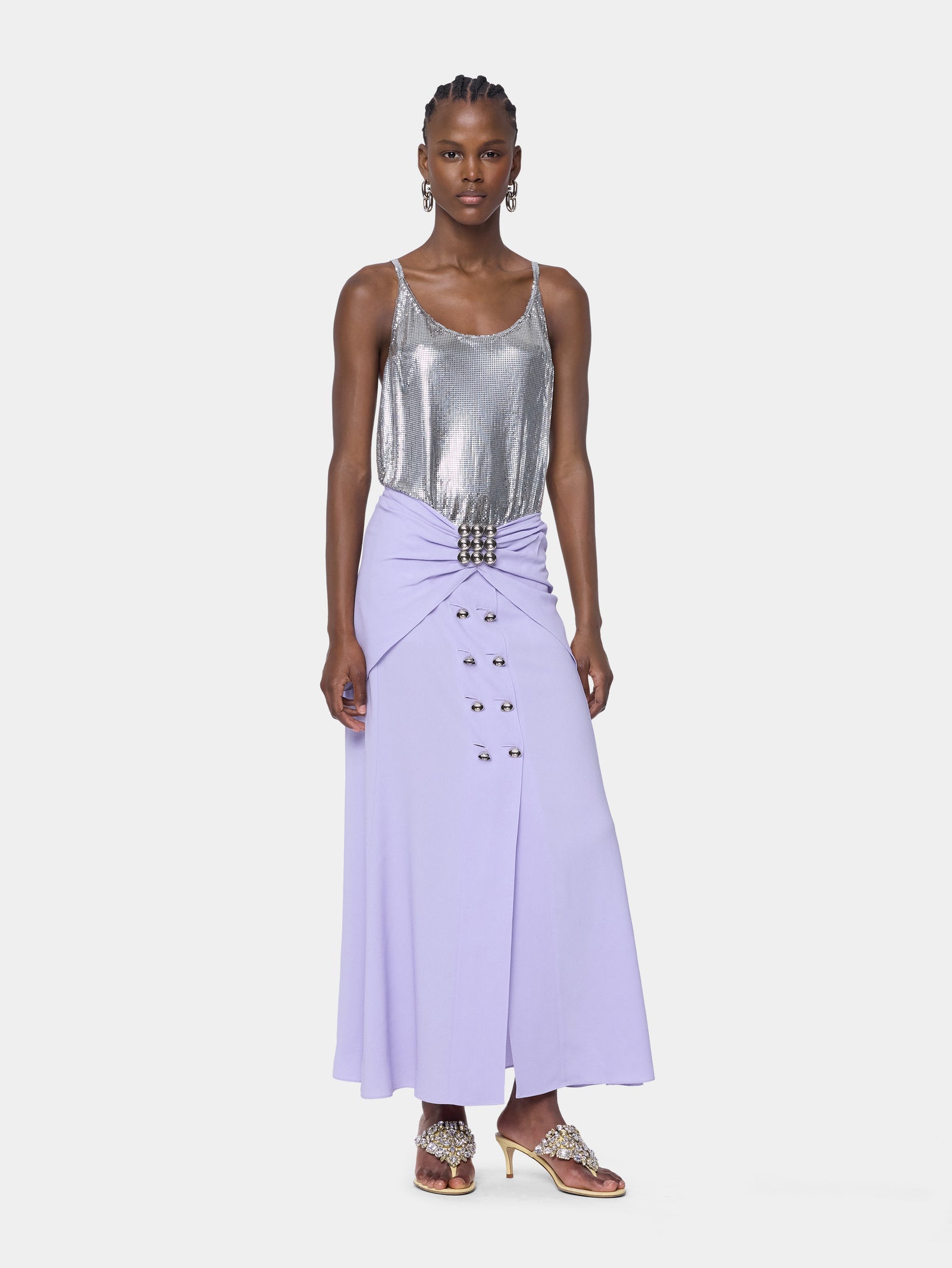Jupe midi lilas Dinh Van x Rabanne avec ornements bijou argentés - Image 2