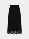 Midi skirt in black silk satin with lace trim
