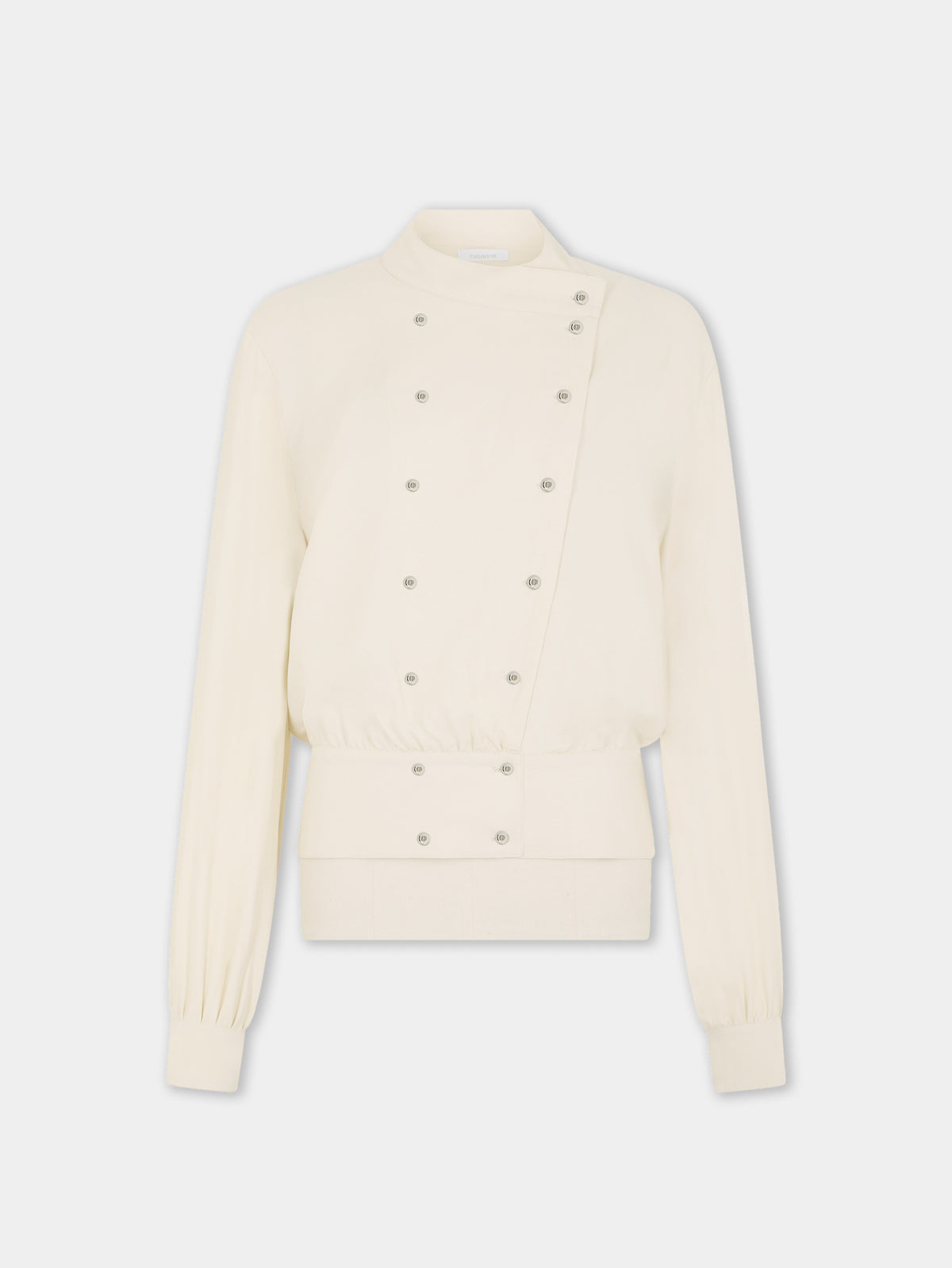 Beige crepe blouse with pearl inspired jewelery buttons - Image 1