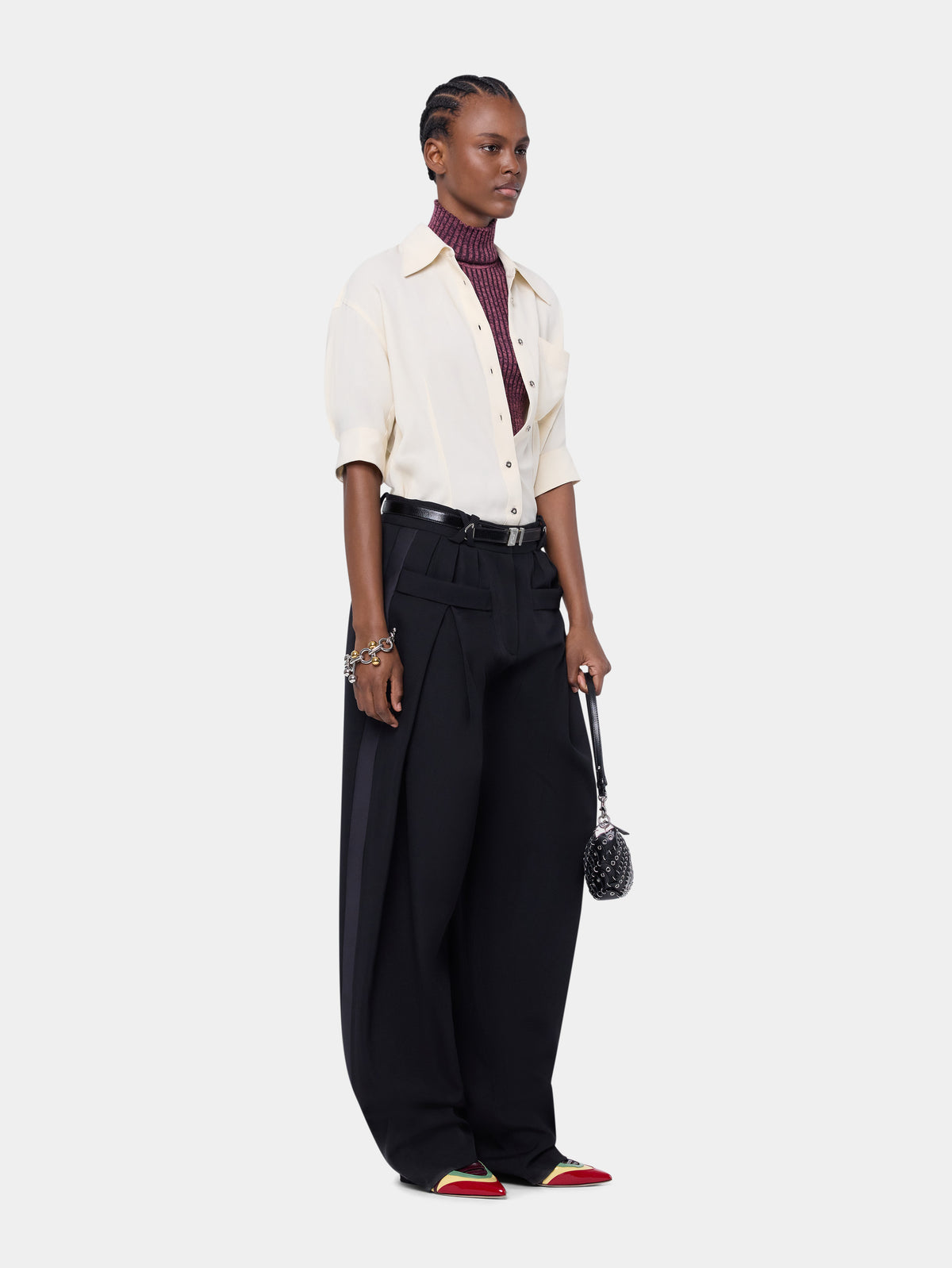 White poplin fitted shirt with jewelery buttons - Image 3