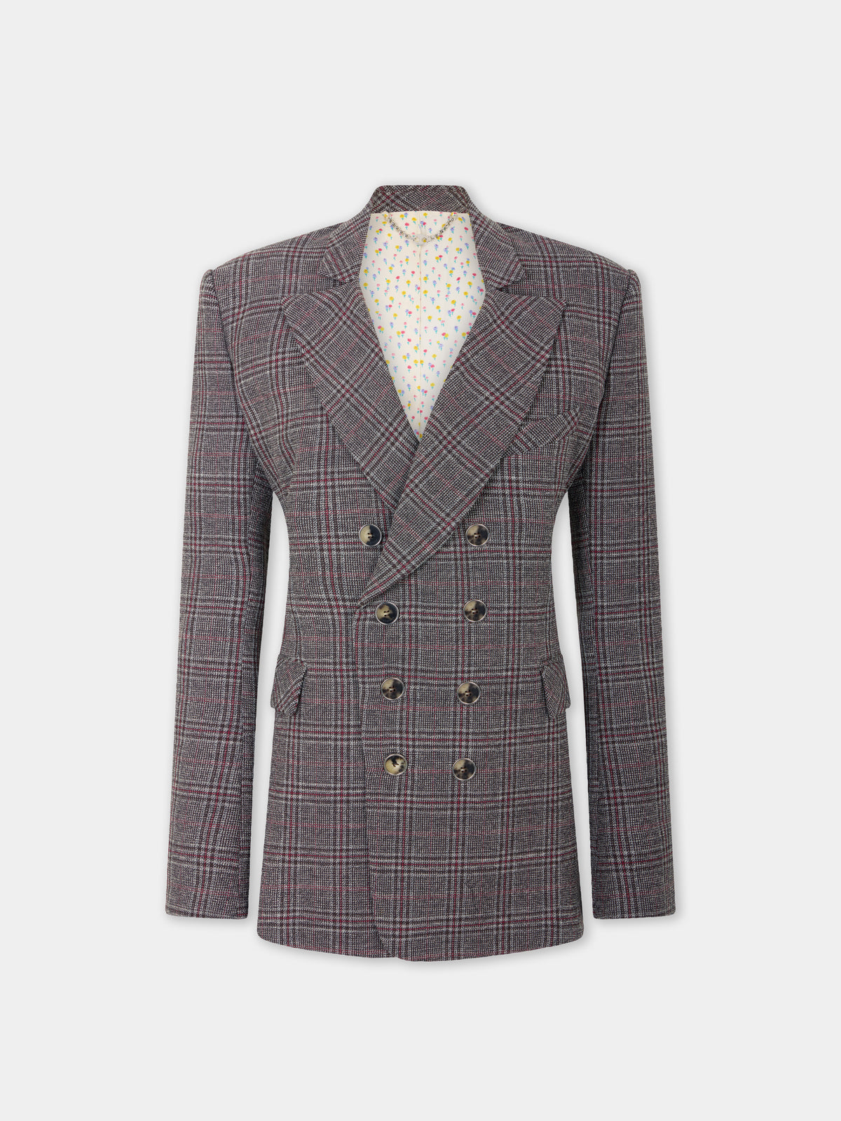 Tailored blazer jacket in grey tartan wool