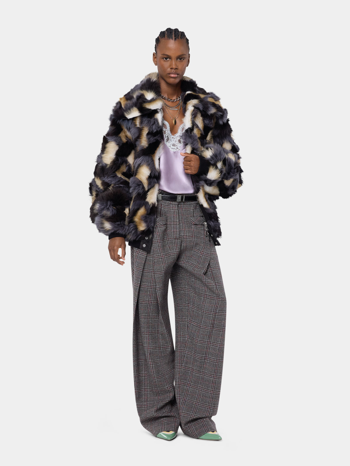 Bomber jacket in grey tricolor shearling