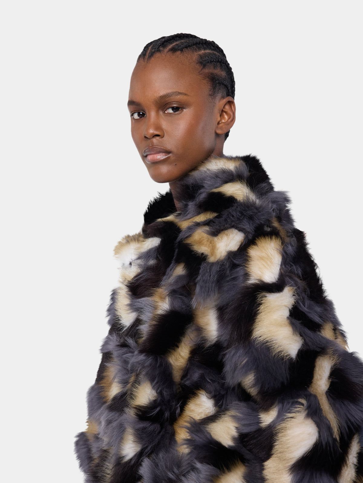 Bomber jacket in grey tricolor shearling