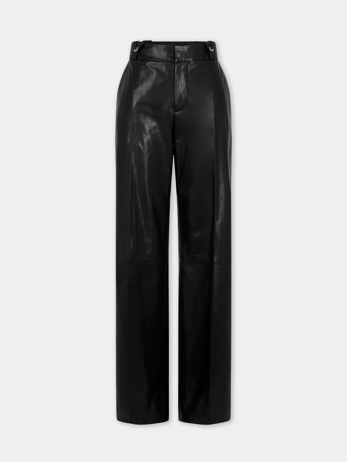Pantalon droit en cuir lisse noir d'agneau - Image 1