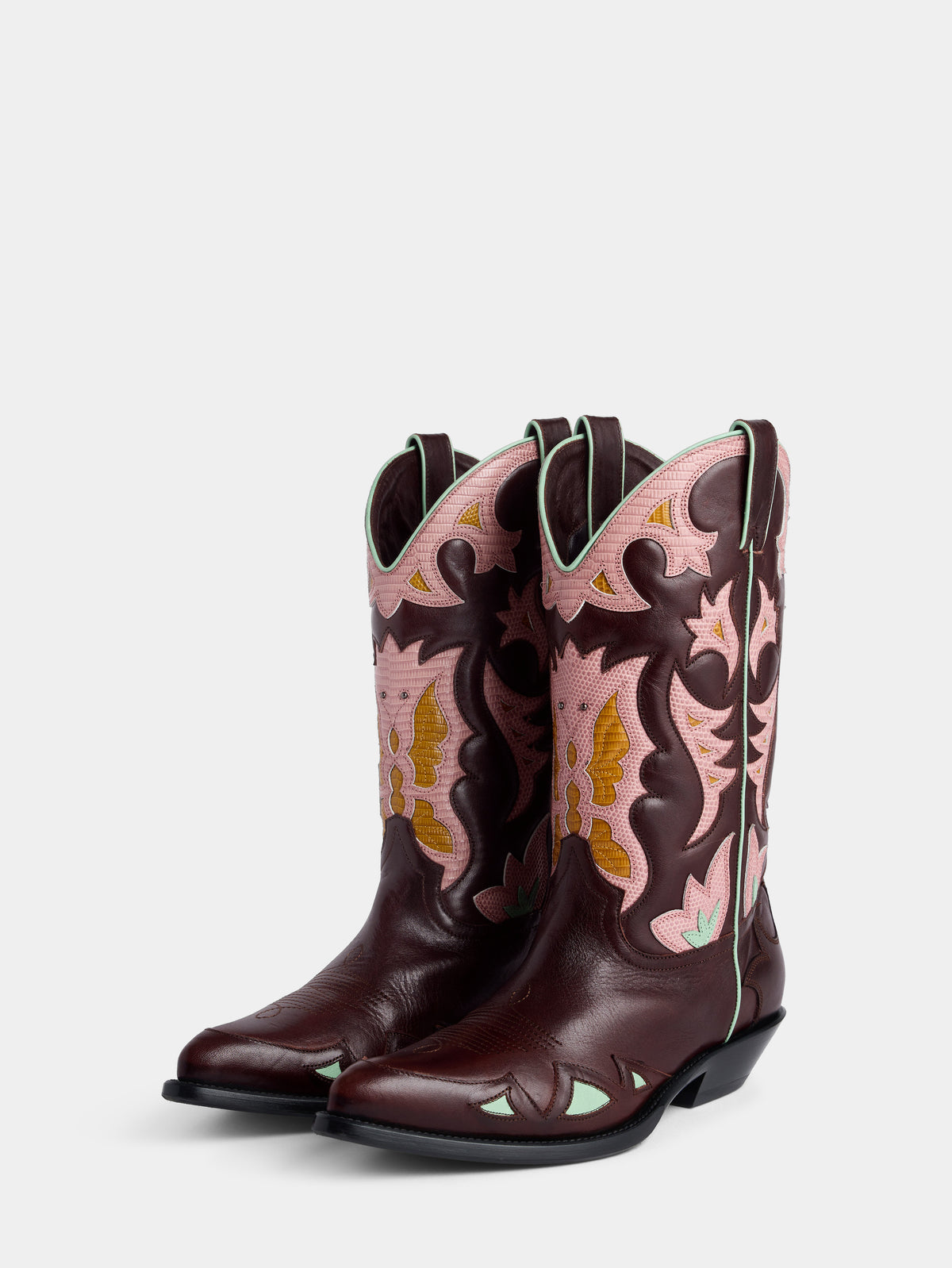 Brown crackled leather Santiag boots