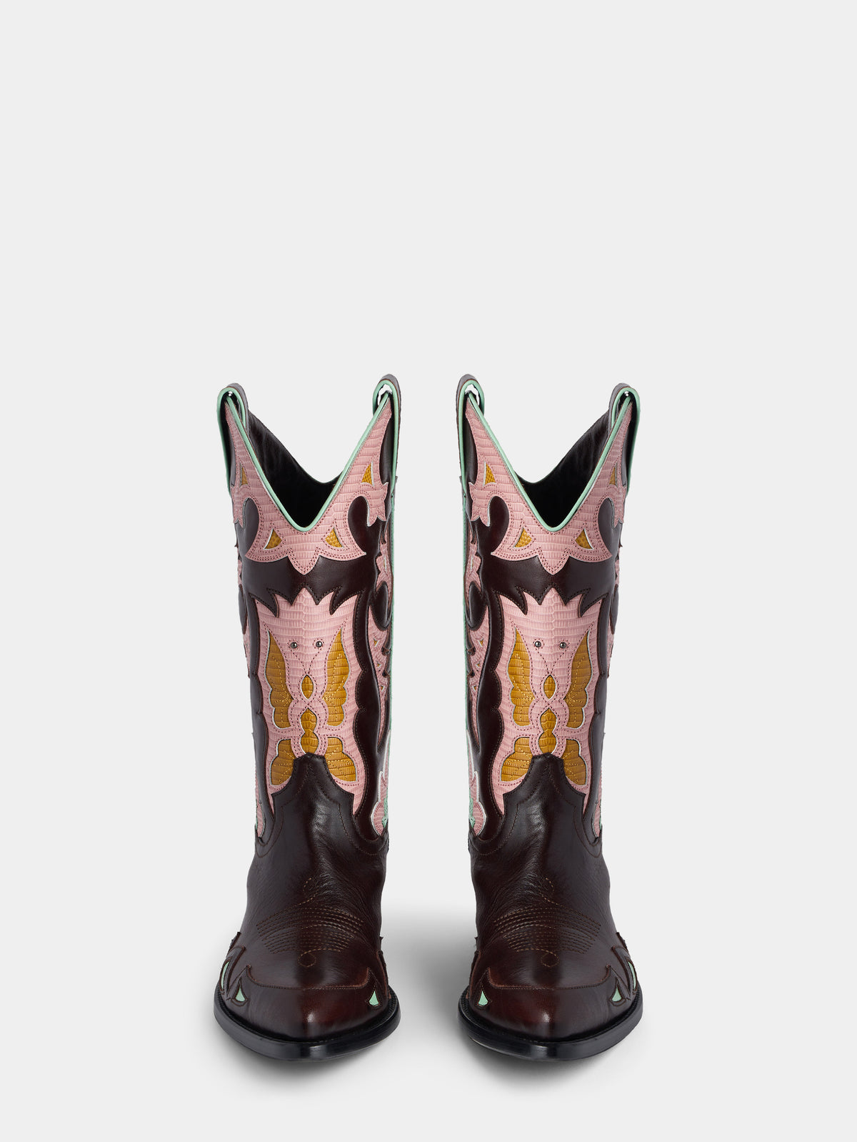 Brown crackled leather Santiag boots