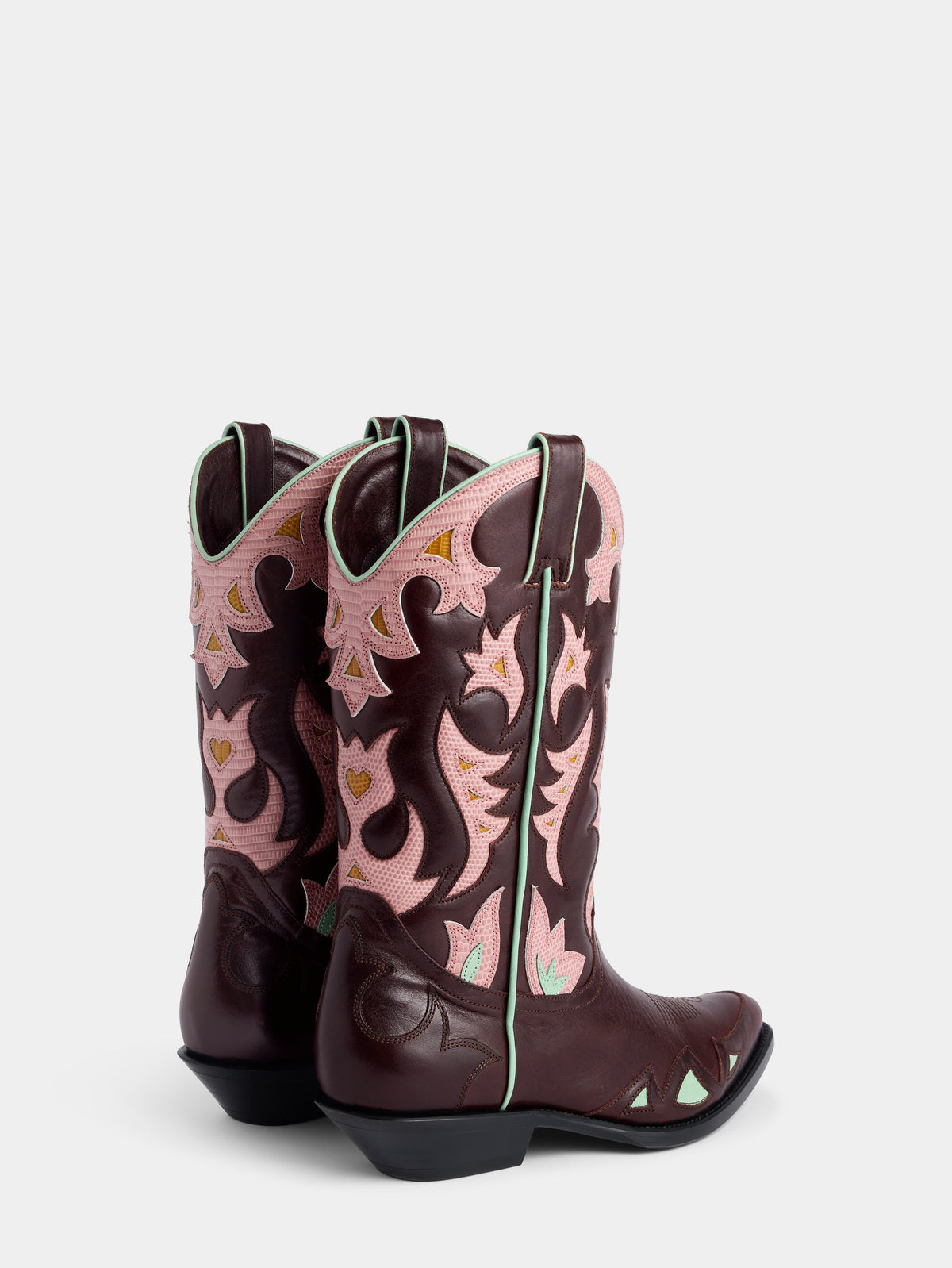 Brown crackled leather Santiag boots
