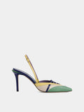 Slingback pumps in multicolored green patent leather