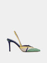 Slingback pumps in multicolored green patent leather