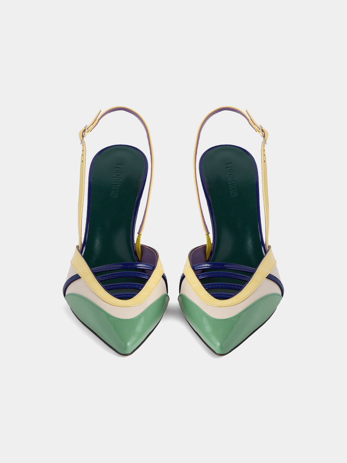 Slingback pumps in multicolored green patent leather