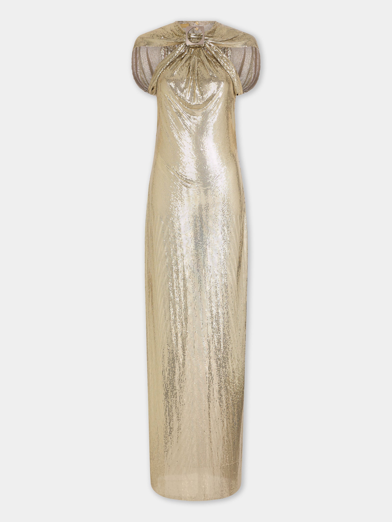 Robe longue Dinh Van x Rabanne en mesh doré assemblé à la main - Image 1