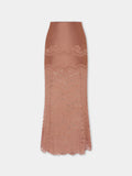 Jupe midi camel en dentelle et jersey
