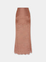 Jupe midi camel en dentelle et jersey