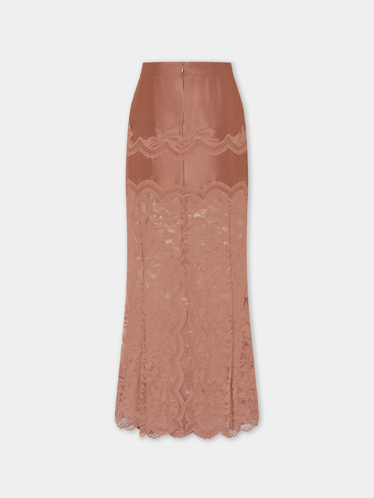 Jupe midi camel en dentelle et jersey