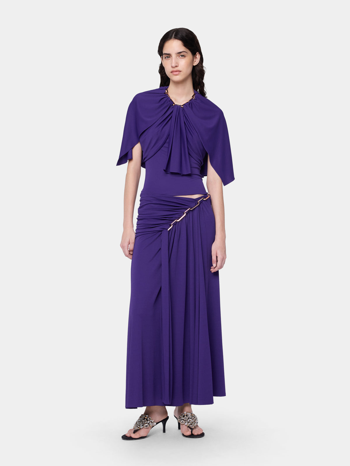 Jupe longue violette Dinh Van x Rabanne ornée de détails chaîne signature