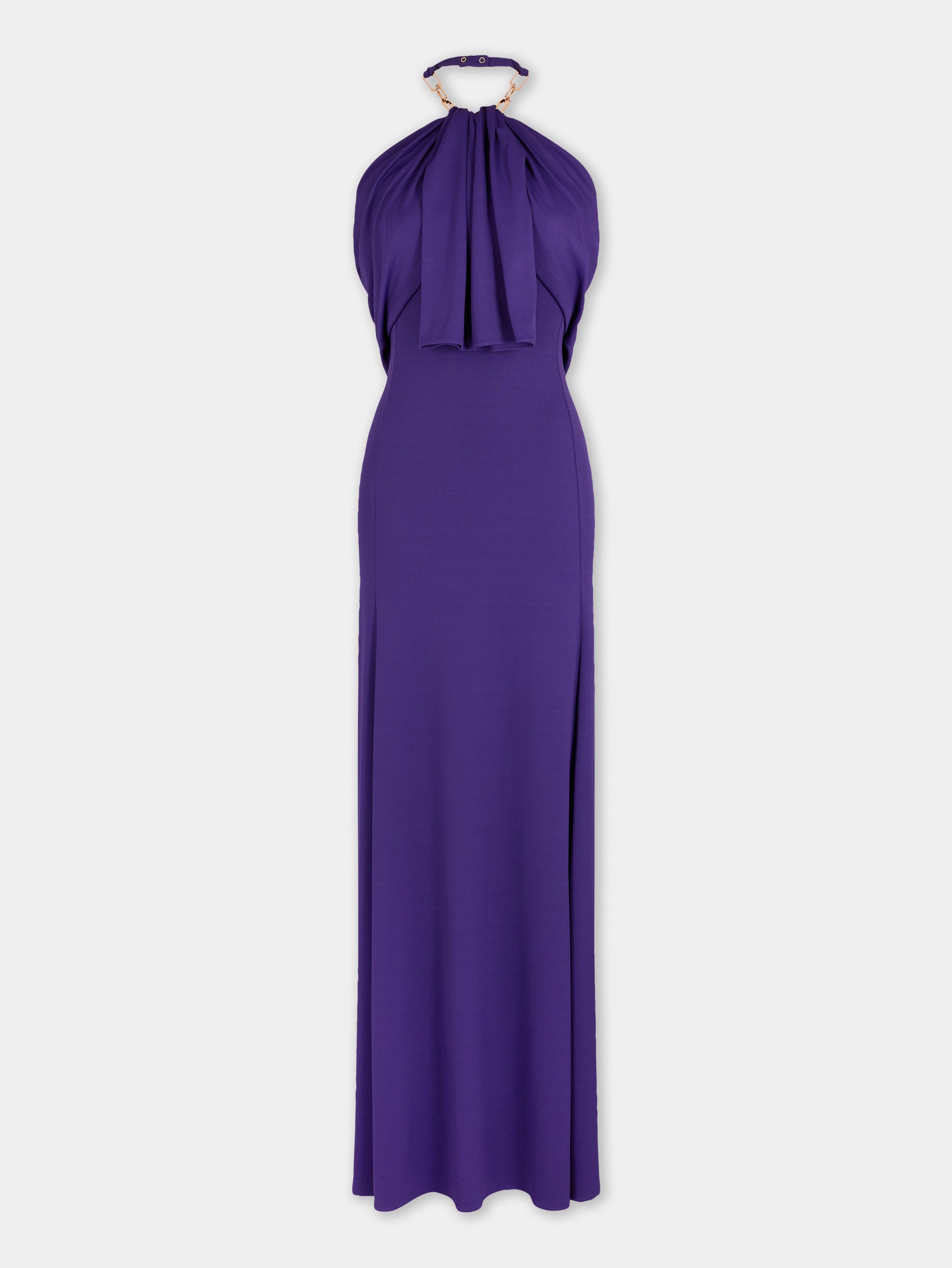 Robe longue violette Dinh Van x Rabanne ornée de détails chaîne signature