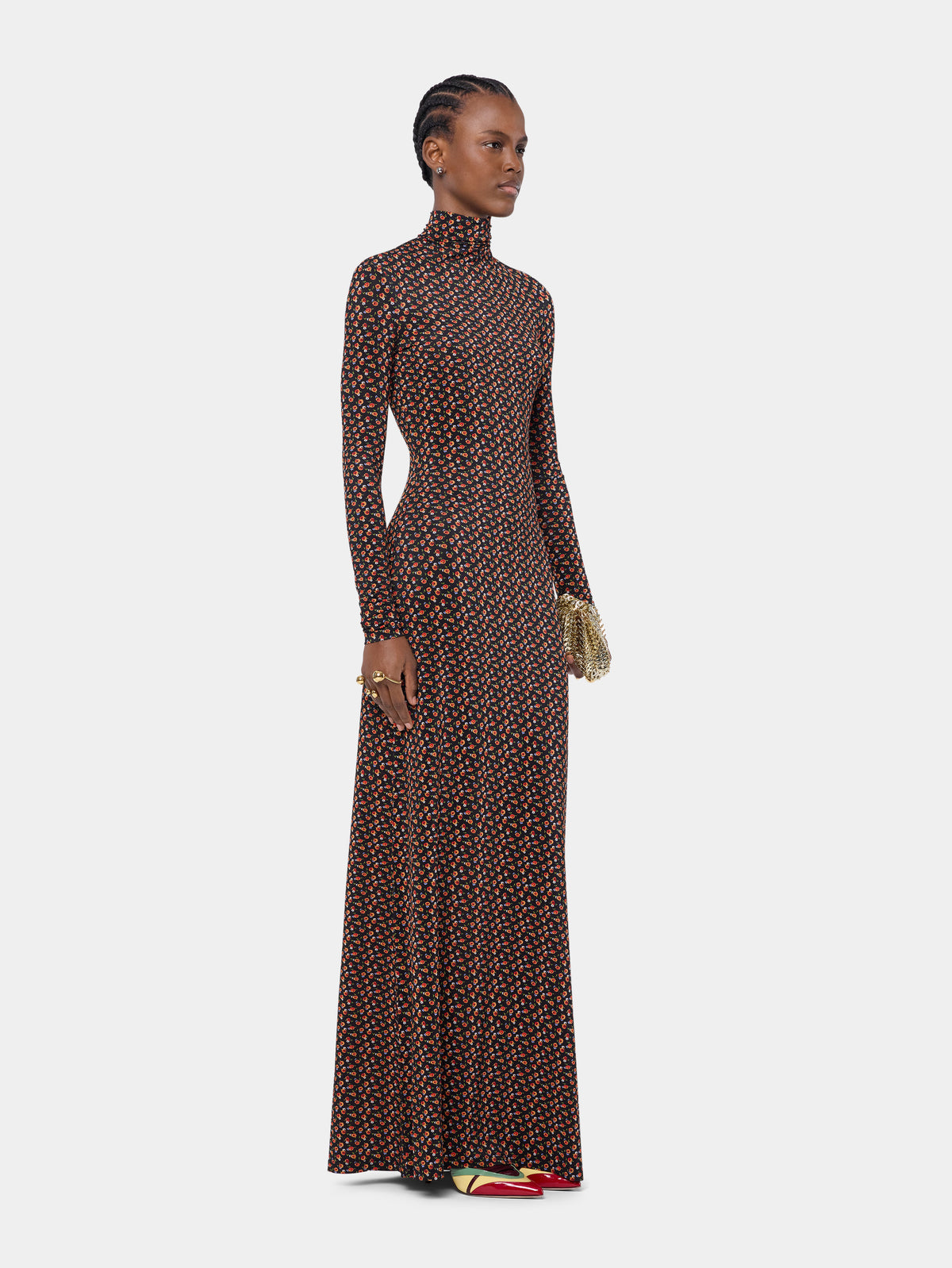 Maxi dress in black liberty print second skin jersey - Image 3