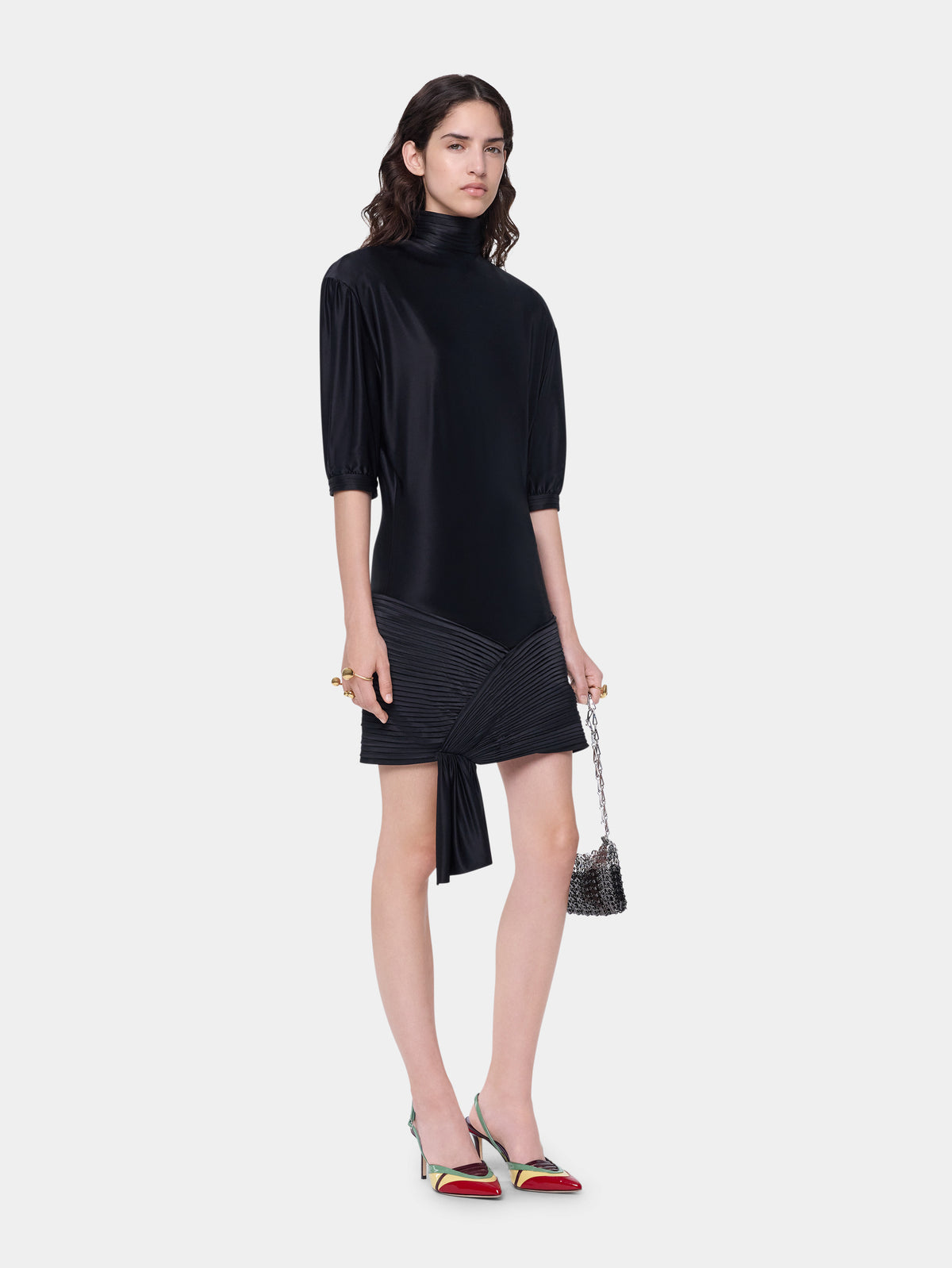 Mini black dress with ruched details - Image 2