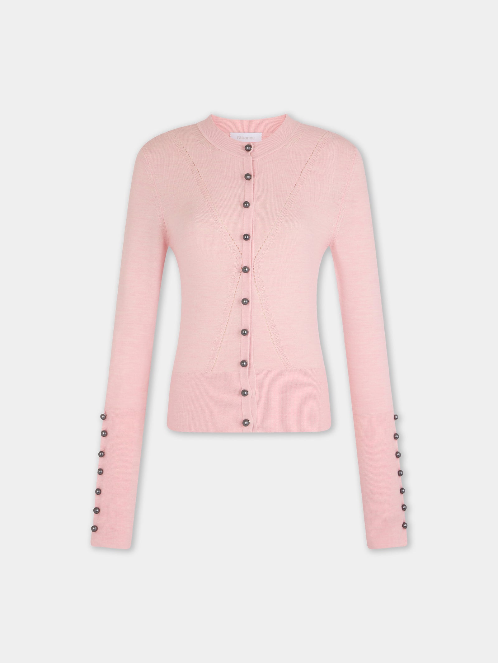 Cardigan en maille rose clair Dinh Van x Rabanne avec bijoux signature - Image 1