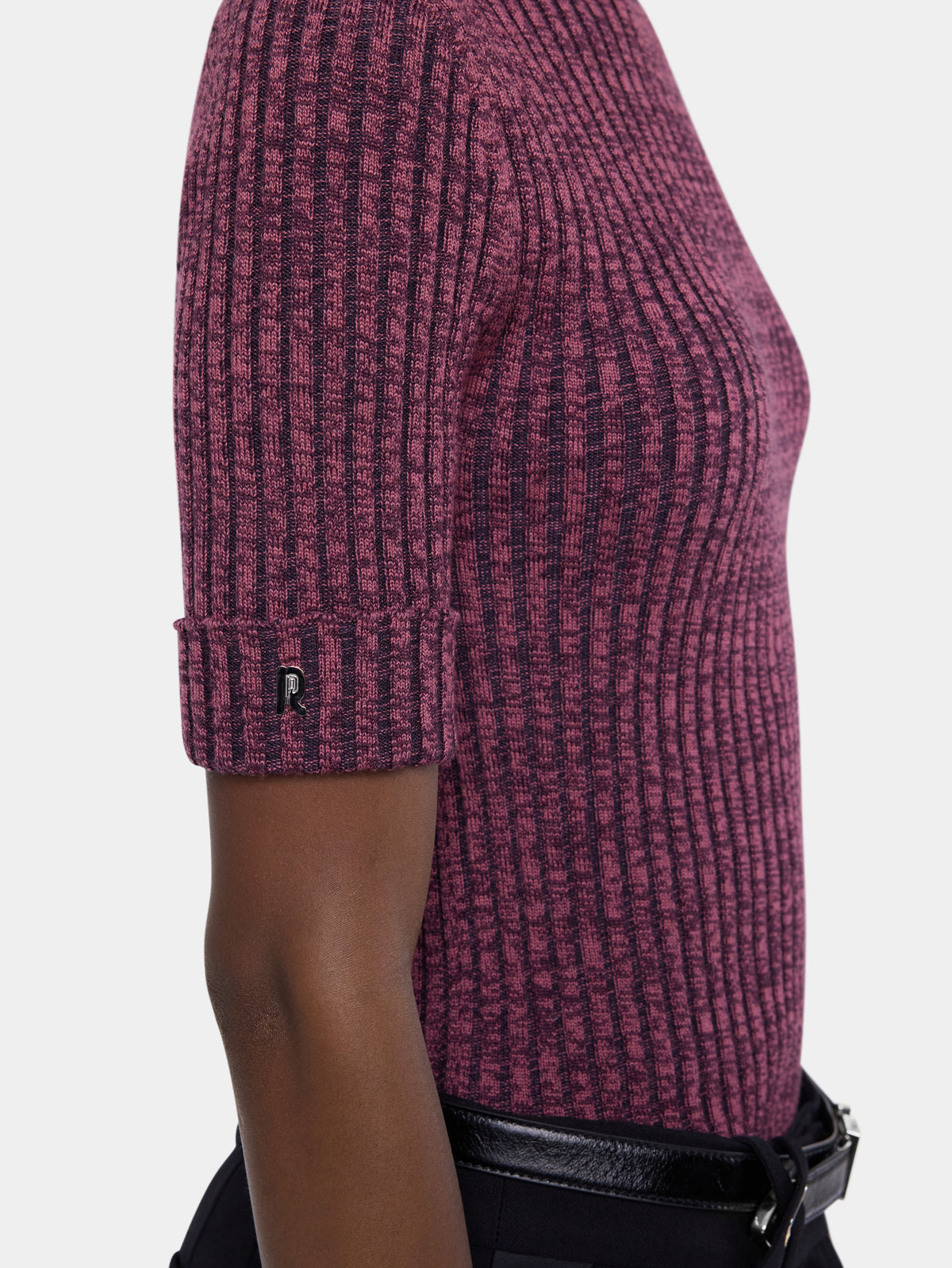 Top en maille de laine violette chiné à col roulé