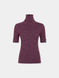 Top en maille de laine violette chiné à col roulé