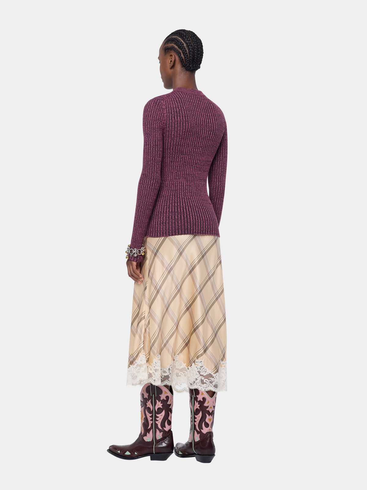 Cardigan en maille de laine violette chiné à manches longues